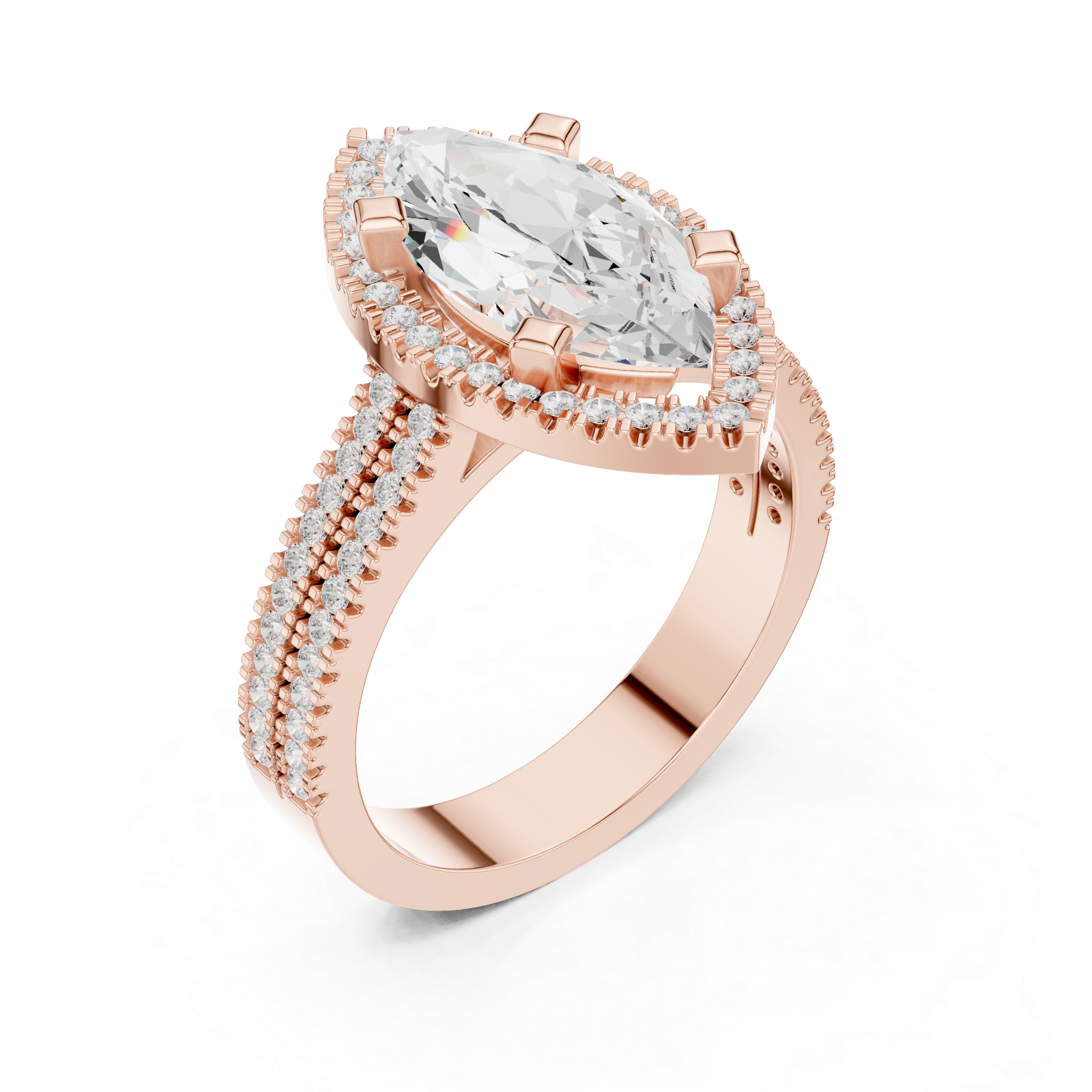 Marquise Cut Halo with Double Pave Diamond Ring