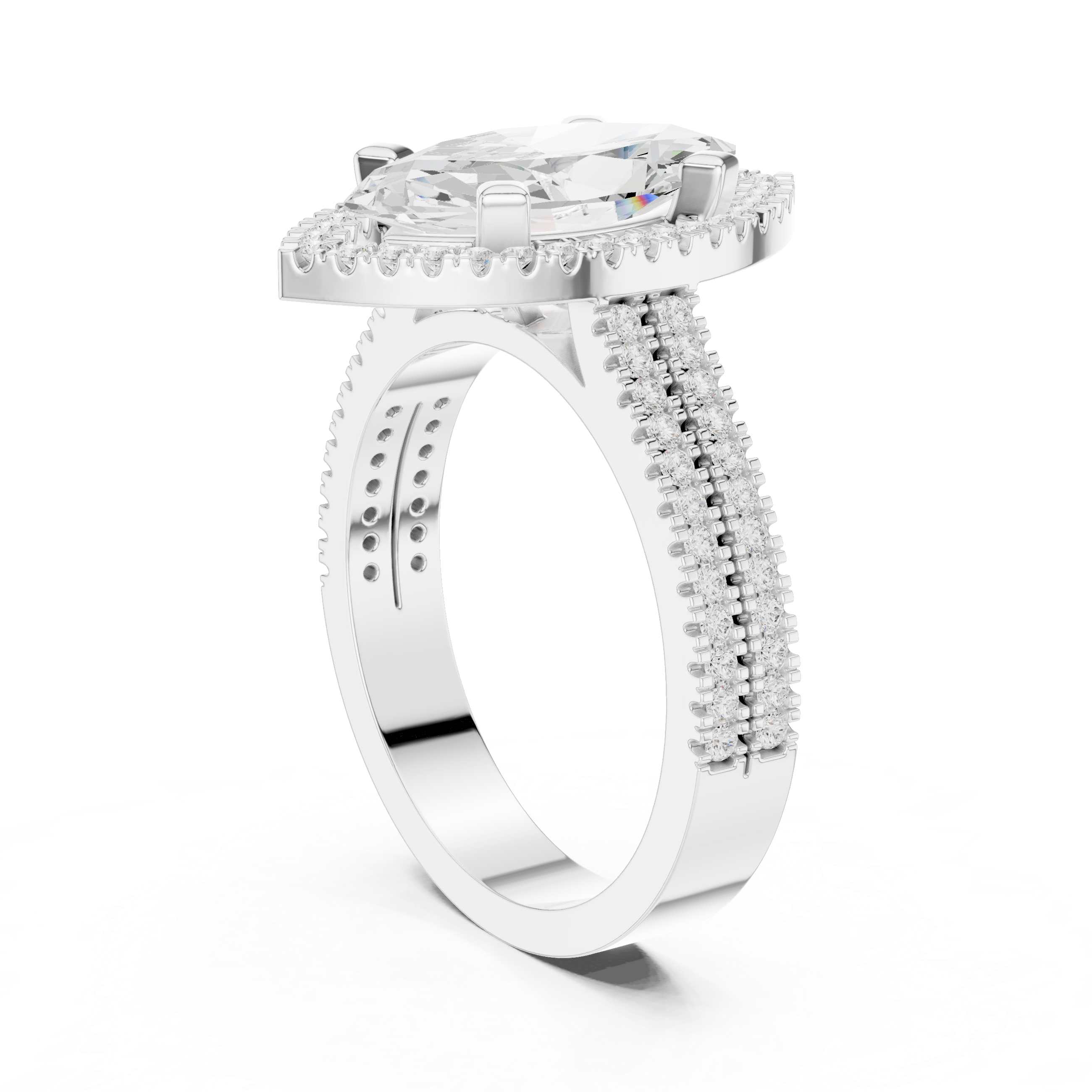 Marquise Cut Halo with Double Pave Diamond Ring