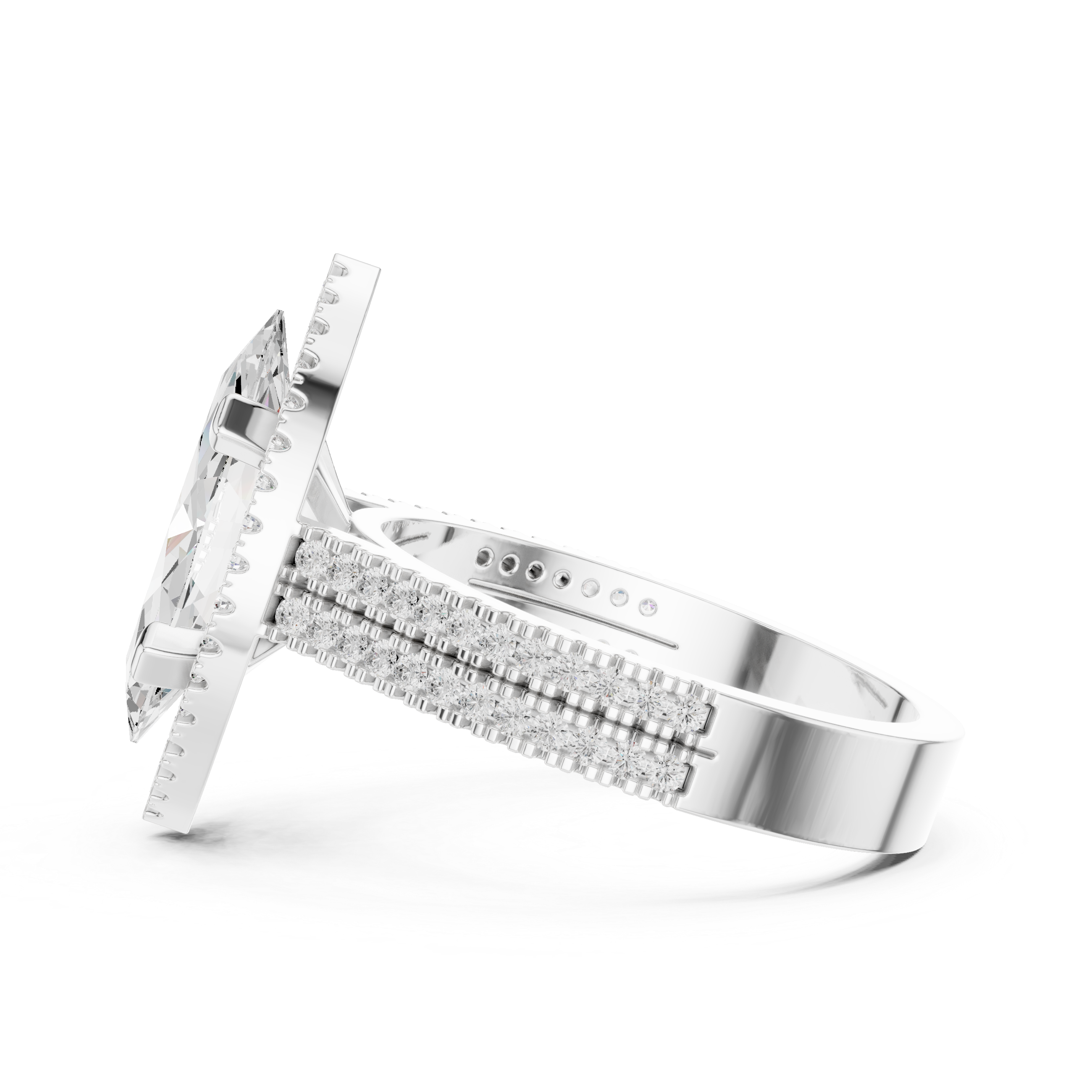 Marquise Cut Halo with Double Pave Diamond Ring