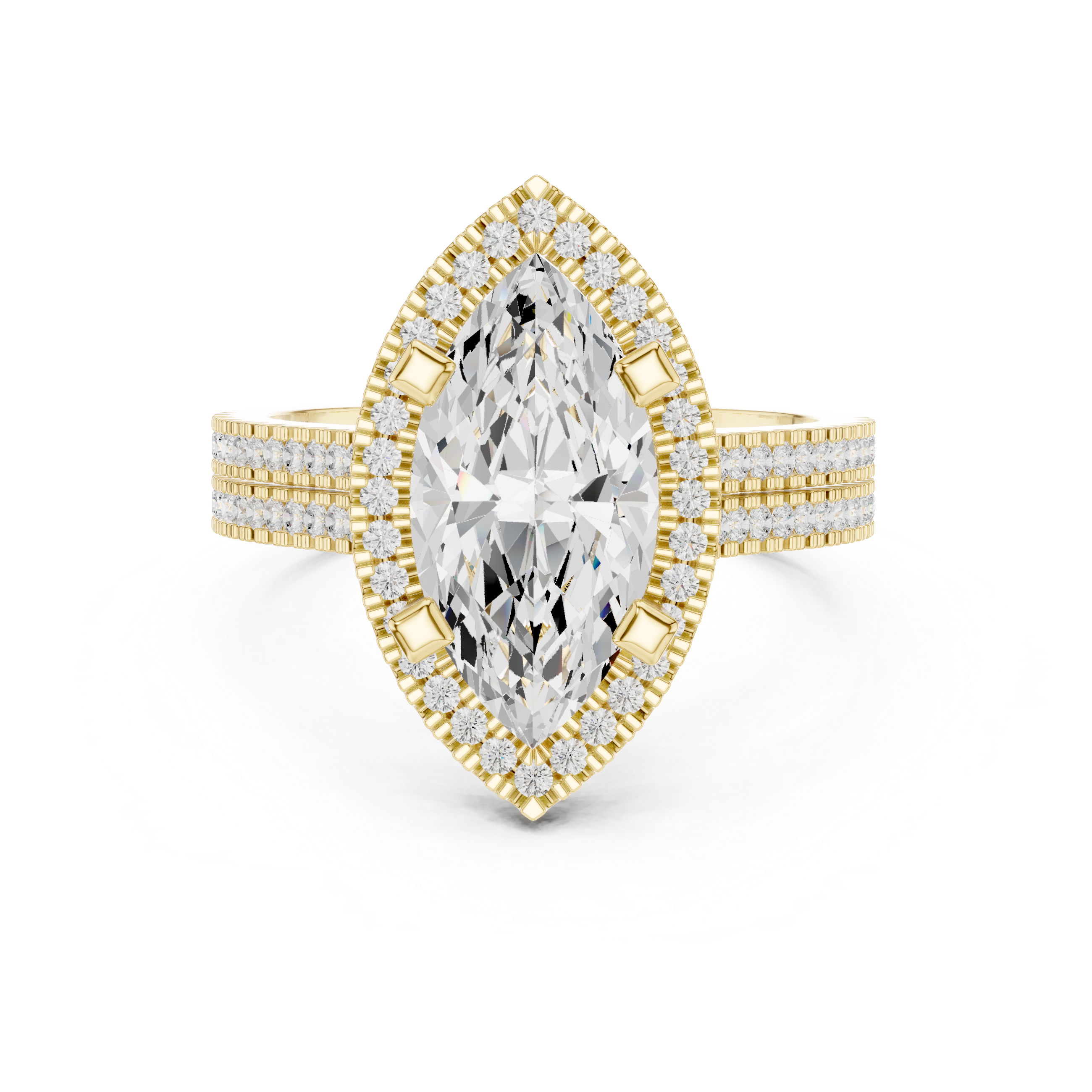 Marquise Cut Halo with Double Pave Diamond Ring
