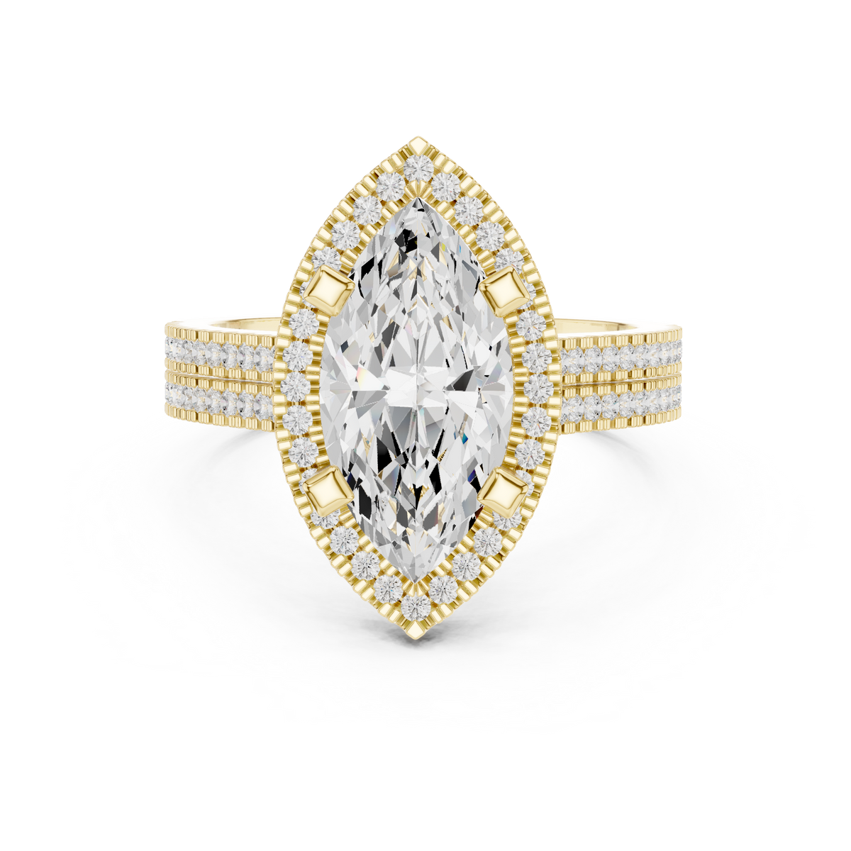 Marquise Cut Halo with Double Pave Diamond Ring