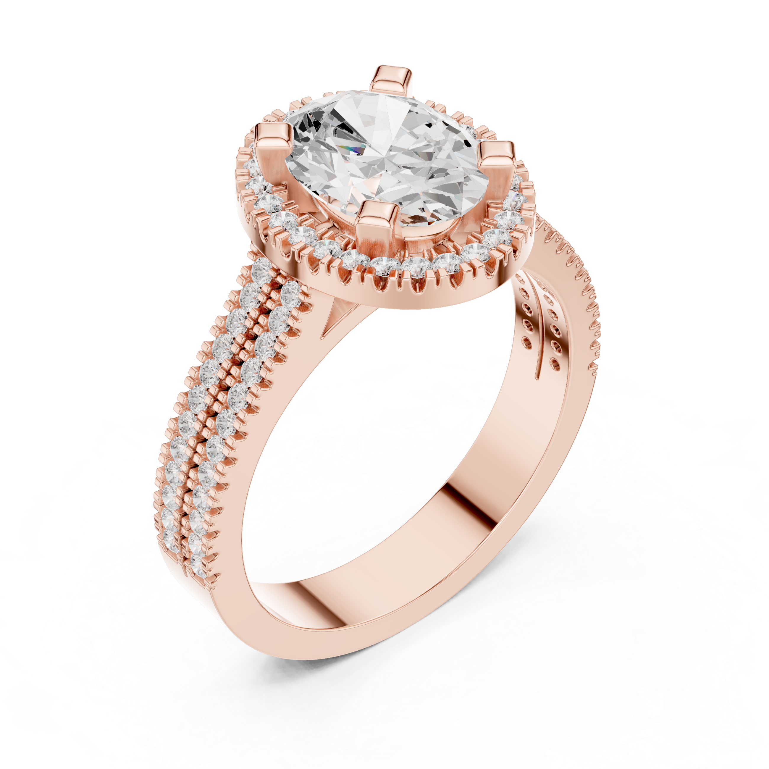 Oval Cut Halo with Double Pave Diamond Ring