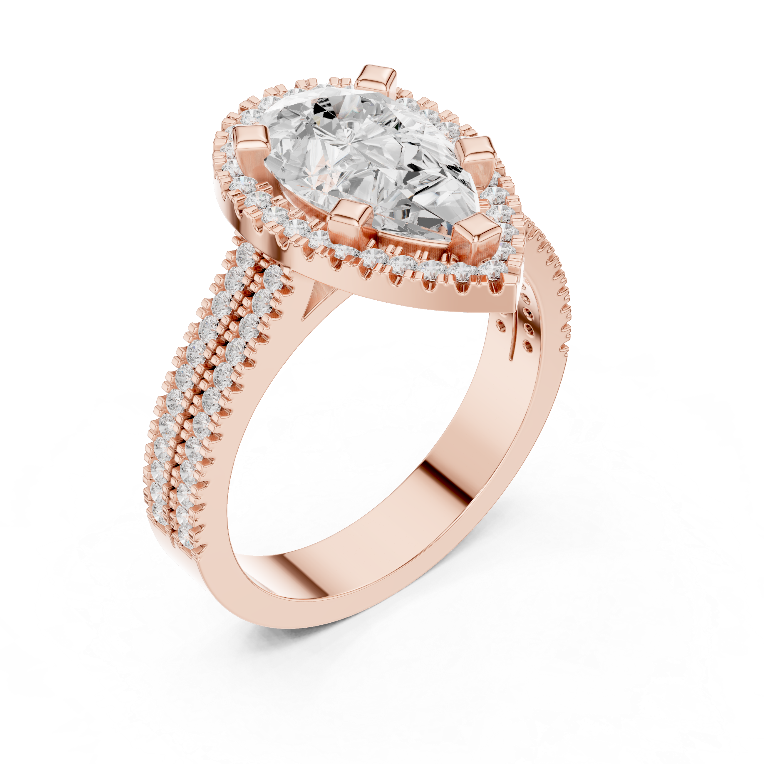 Pear Cut Halo with Double Pave Diamond Ring