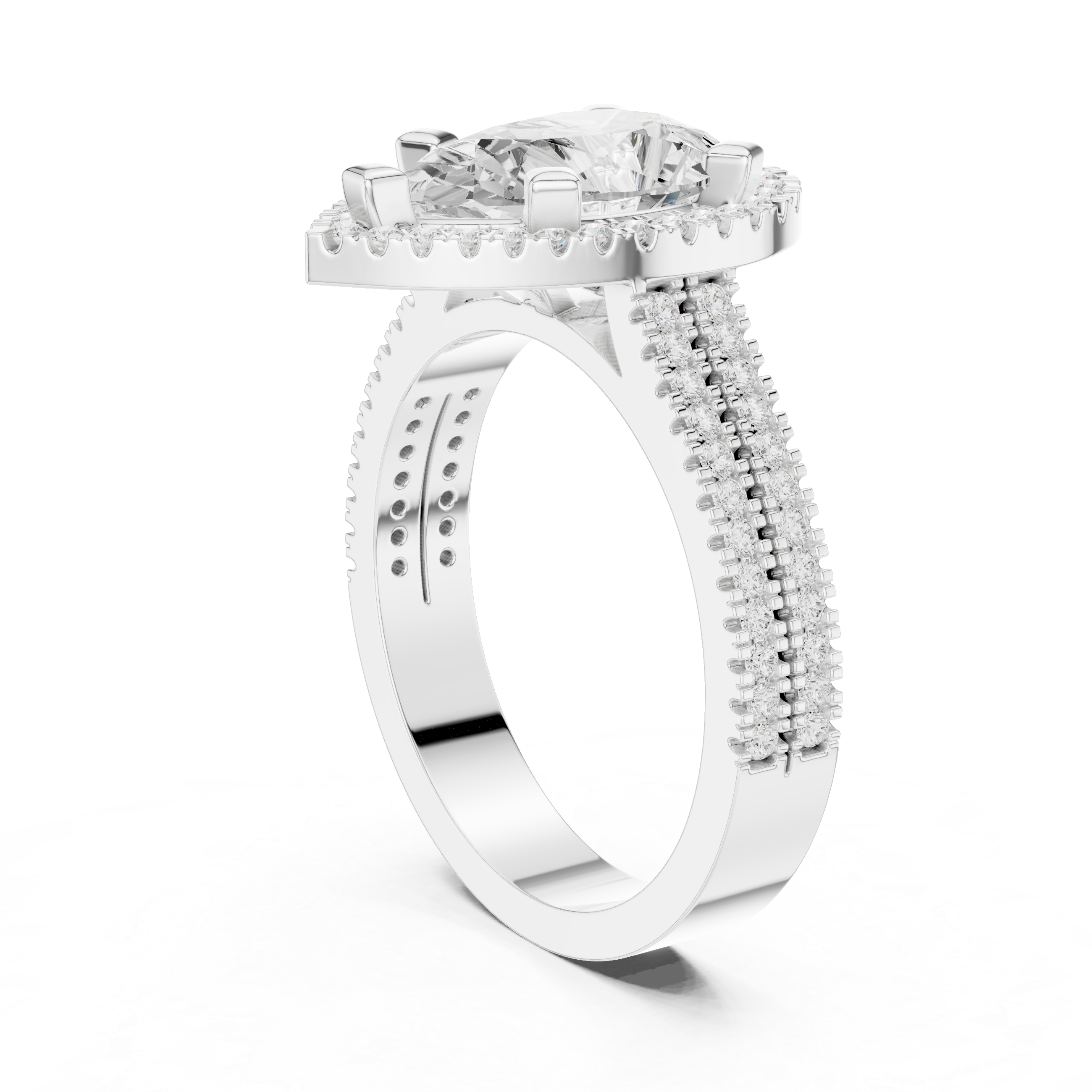 Pear Cut Halo with Double Pave Diamond Ring