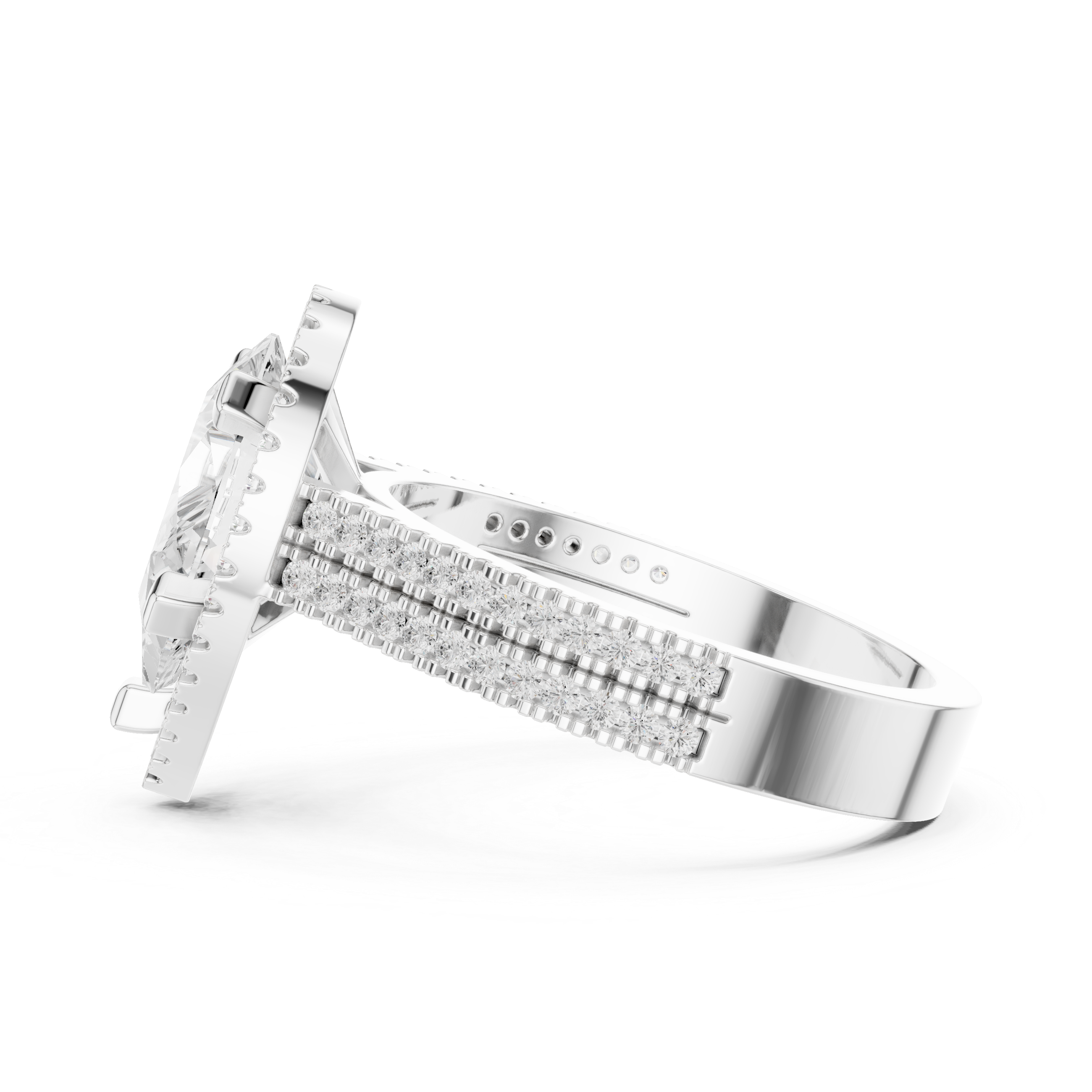 Pear Cut Halo with Double Pave Diamond Ring