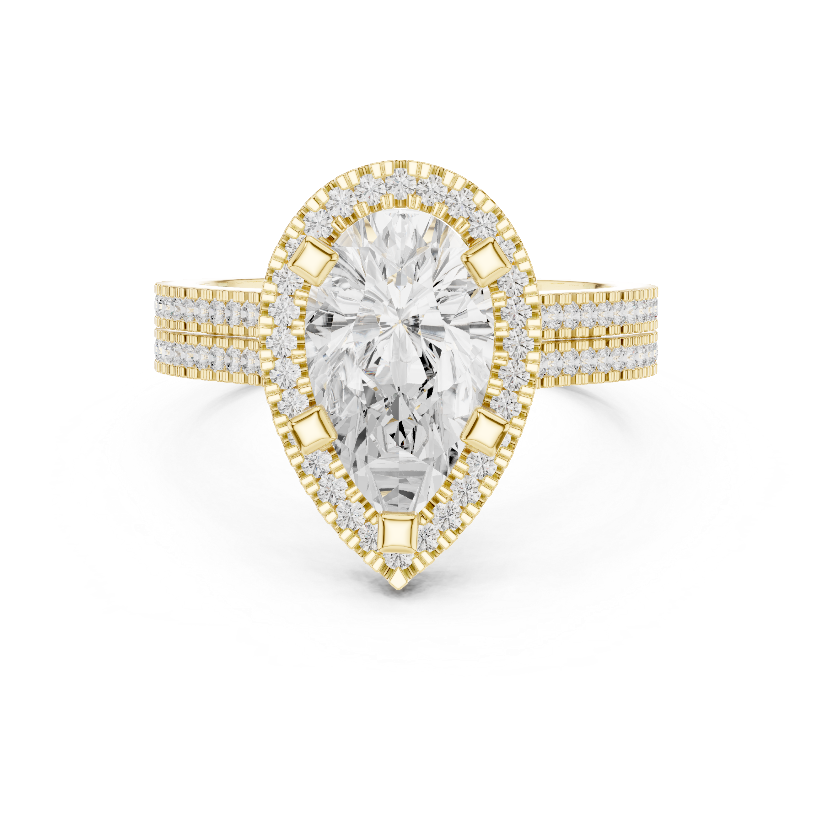 Pear Cut Halo with Double Pave Diamond Ring