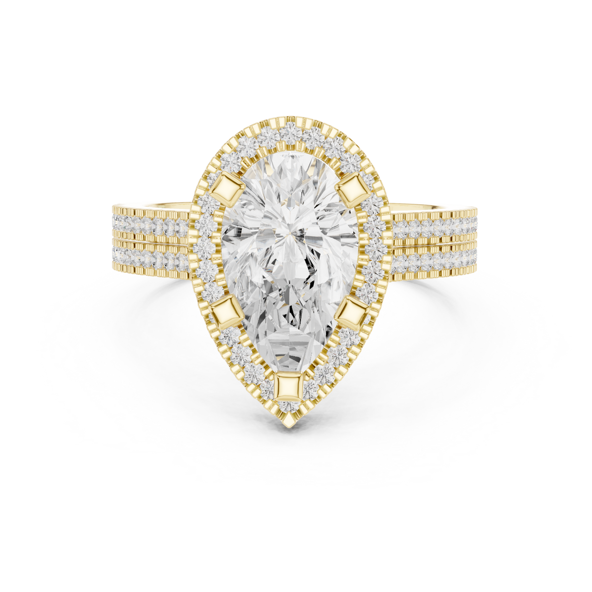 Pear Cut Halo with Double Pave Diamond Ring
