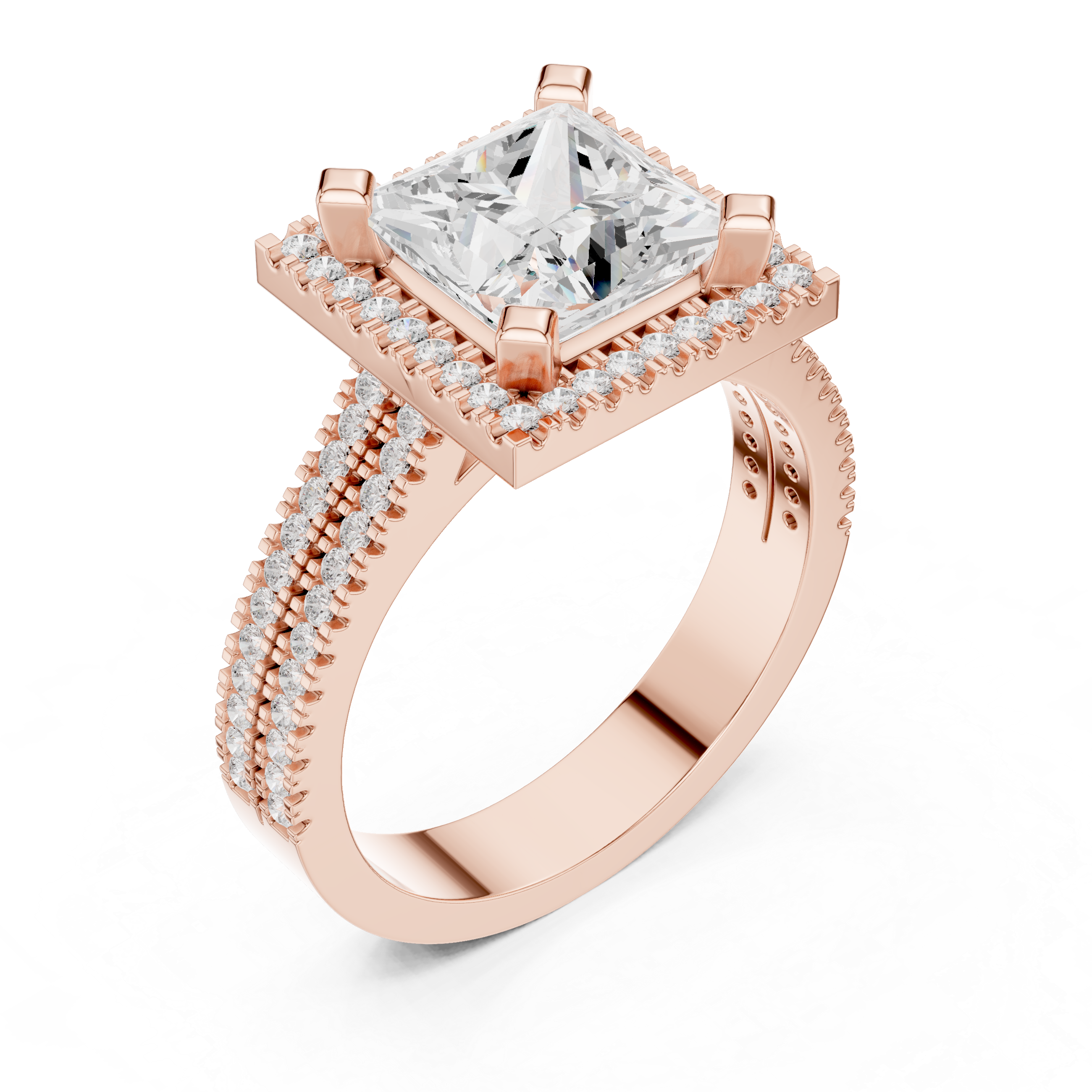 Princess Cut Halo with Double Pave Diamond Ring