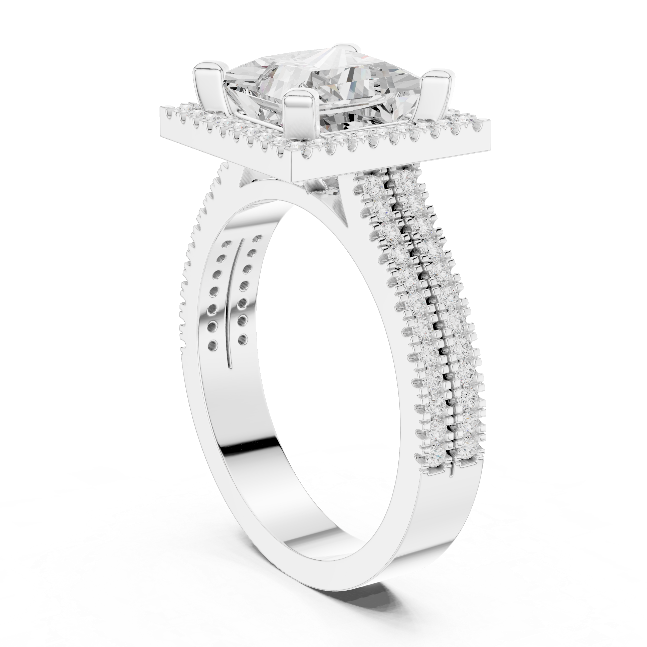 Princess Cut Halo with Double Pave Diamond Ring