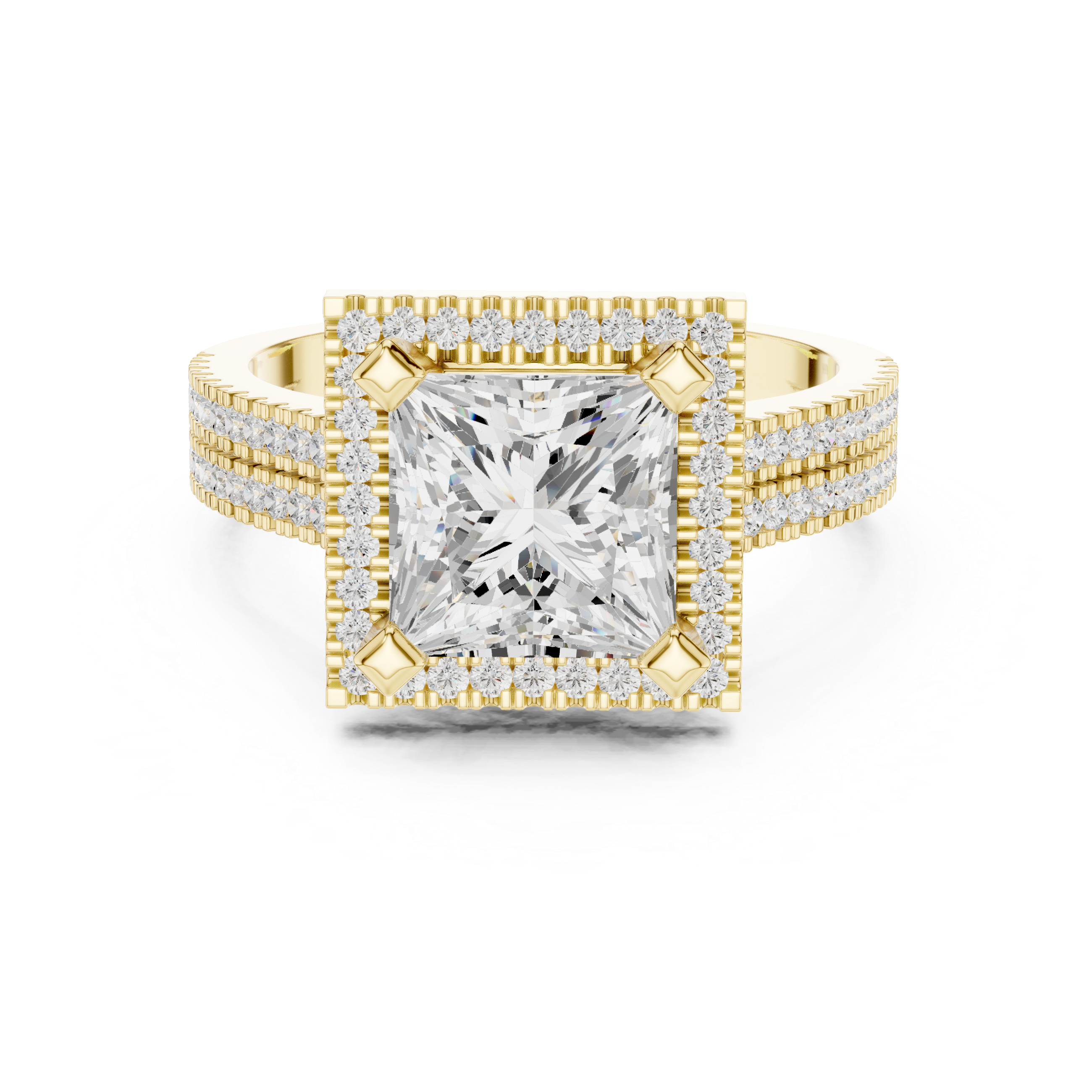 Princess Cut Halo with Double Pave Diamond Ring