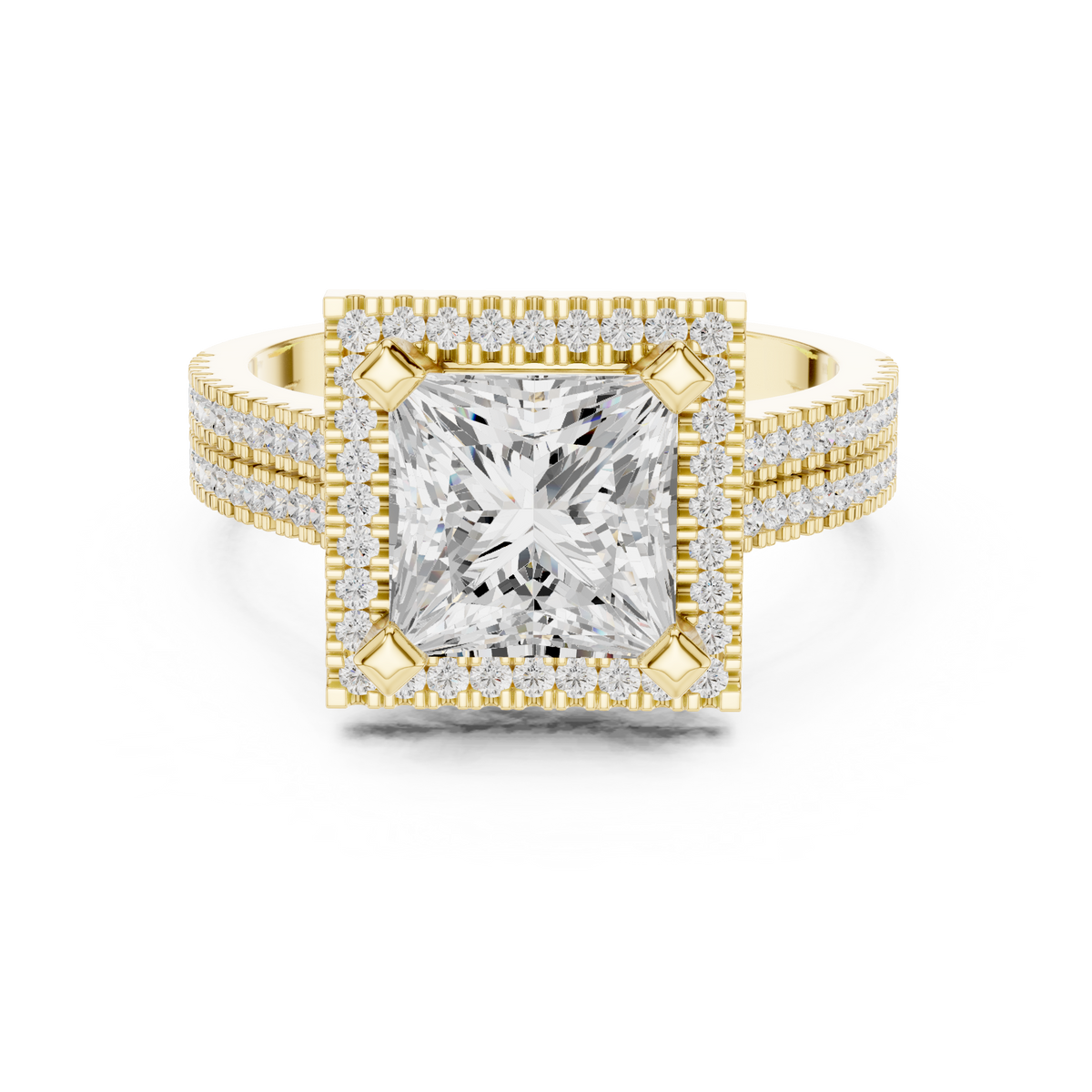 Princess Cut Halo with Double Pave Diamond Ring