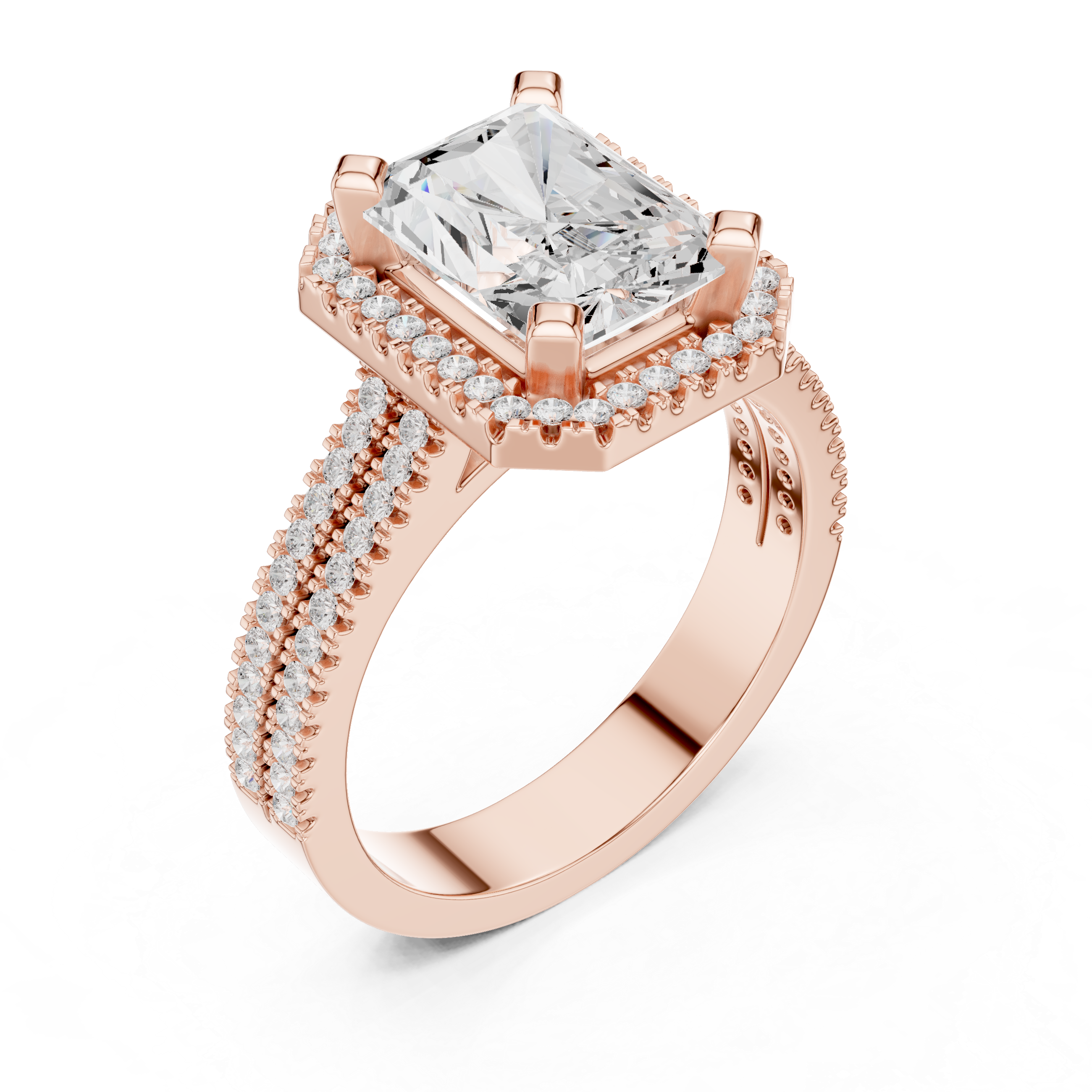 Radiant Cut Halo with Double Pave Diamond Ring
