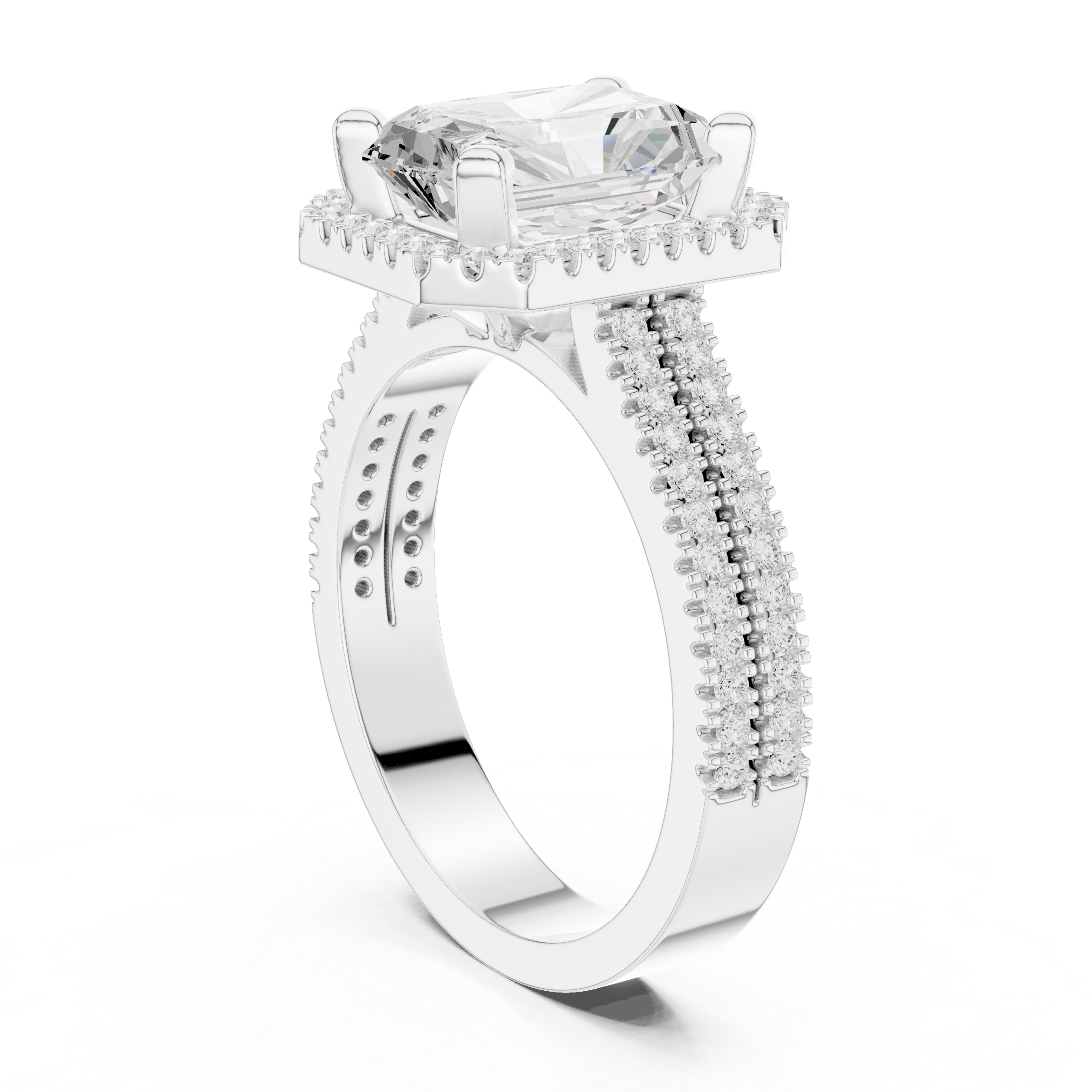 Radiant Cut Halo with Double Pave Diamond Ring
