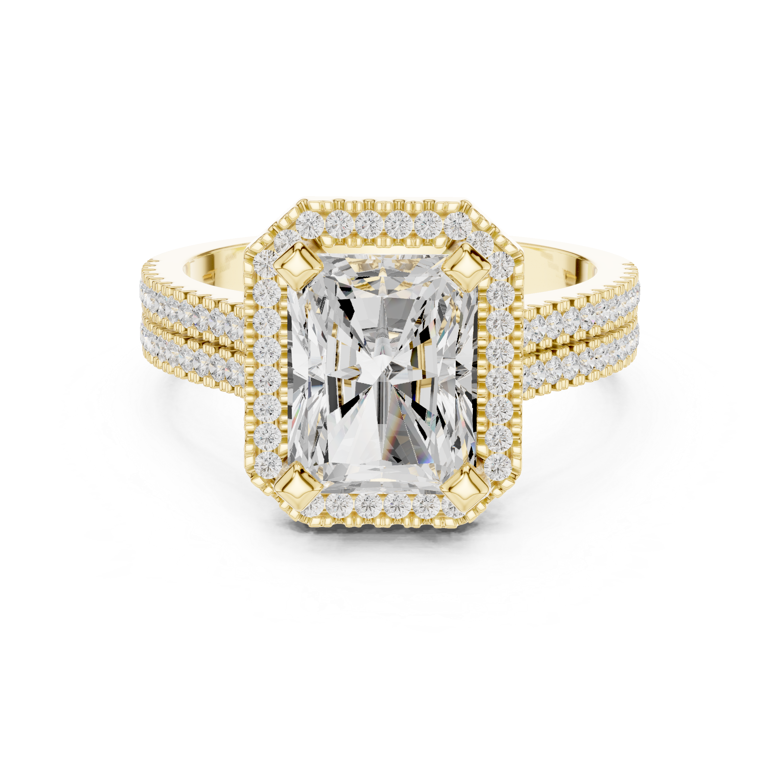 Radiant Cut Halo with Double Pave Diamond Ring