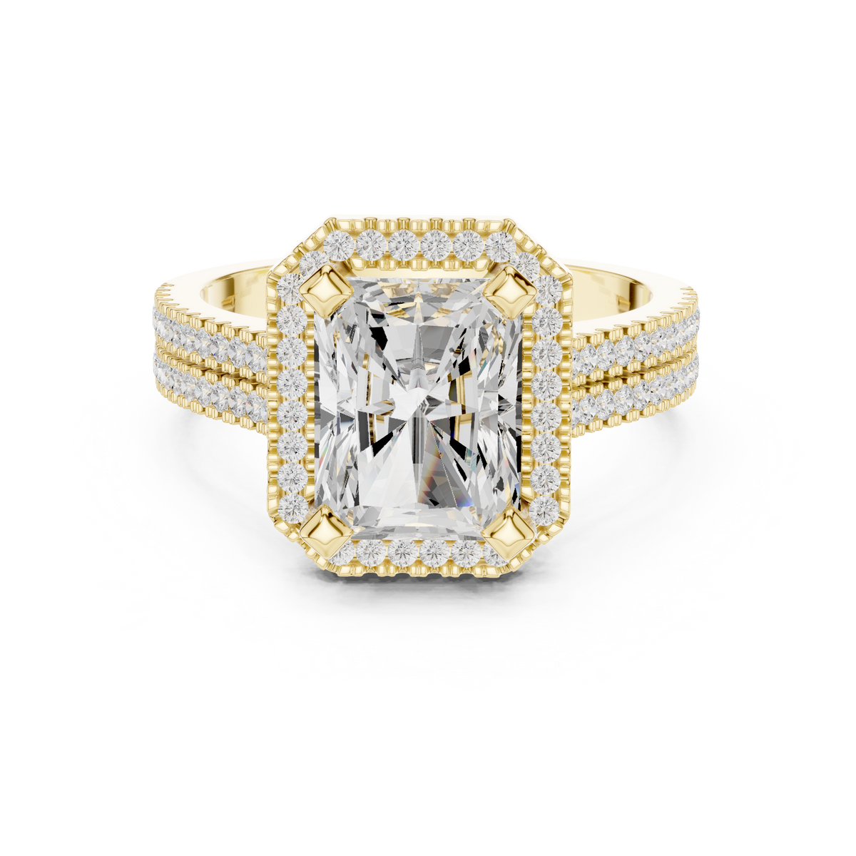 Radiant Cut Halo with Double Pave Diamond Ring