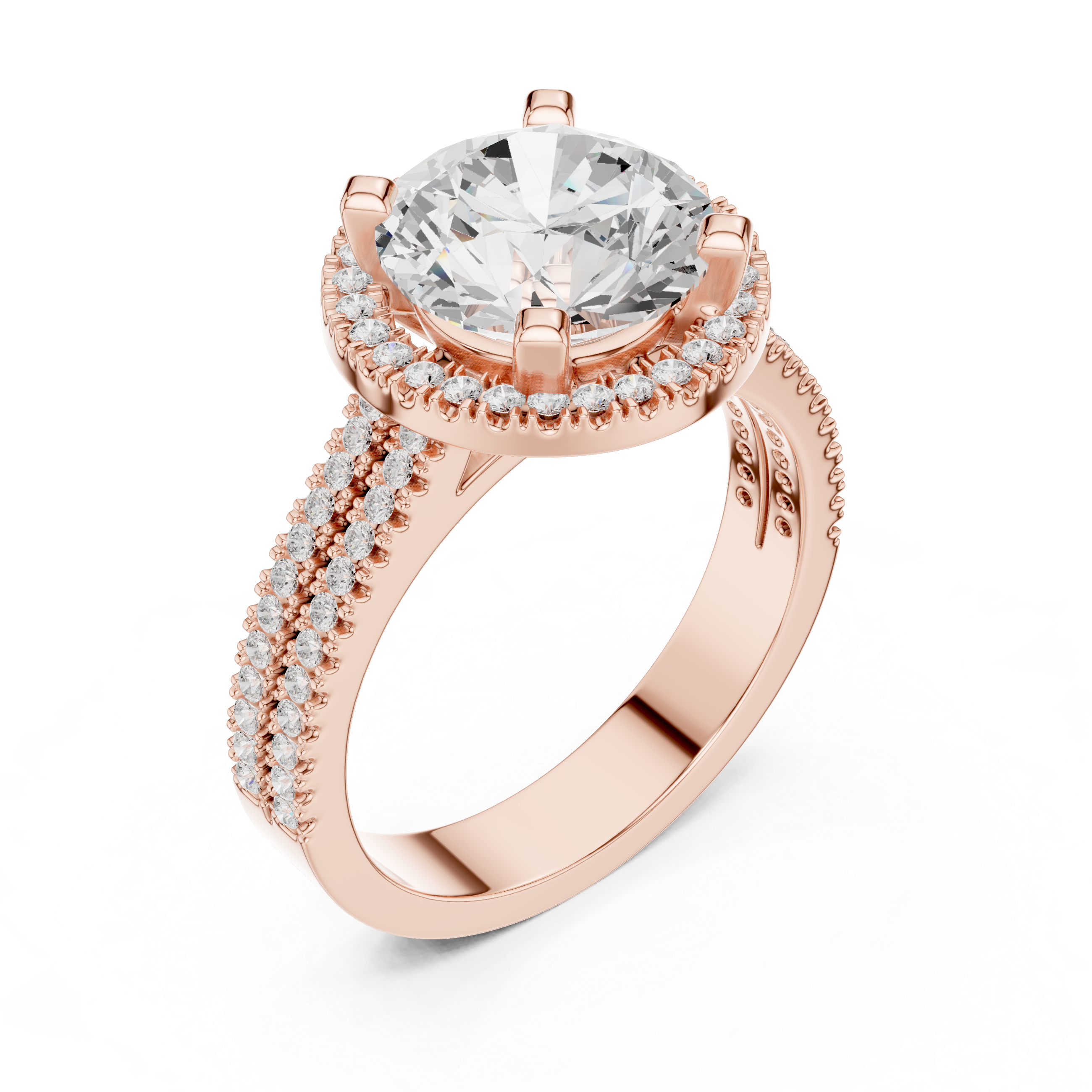 Round Cut Halo with Double Pave Diamond Ring