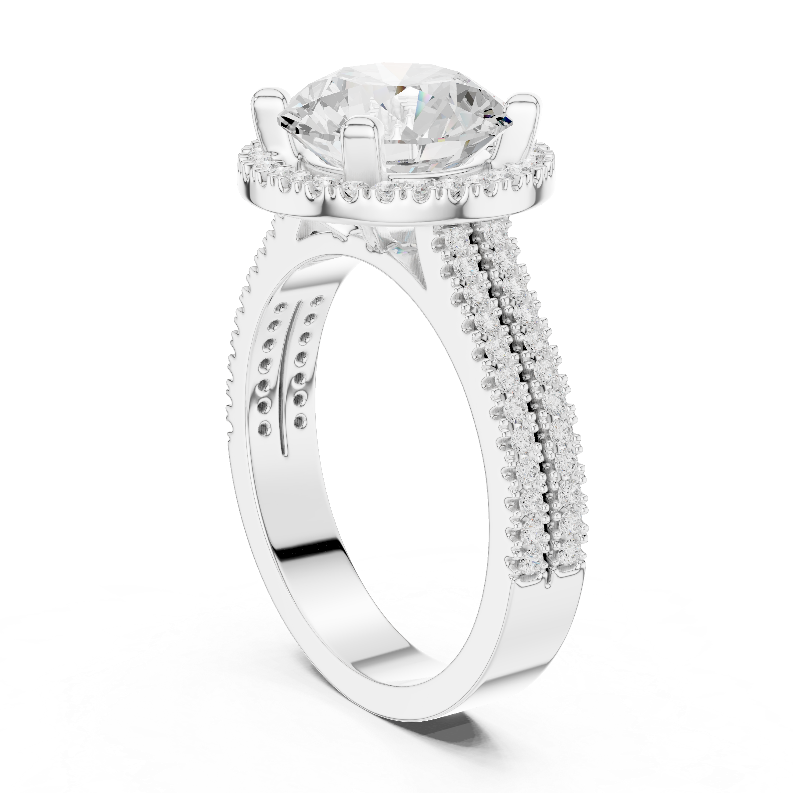 Round Cut Halo with Double Pave Diamond Ring