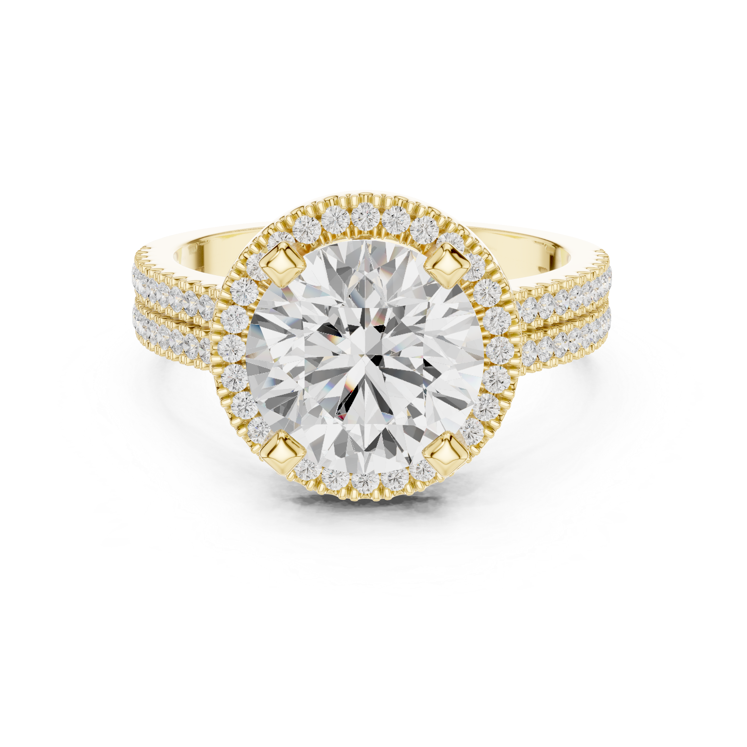 Round Cut Halo with Double Pave Diamond Ring
