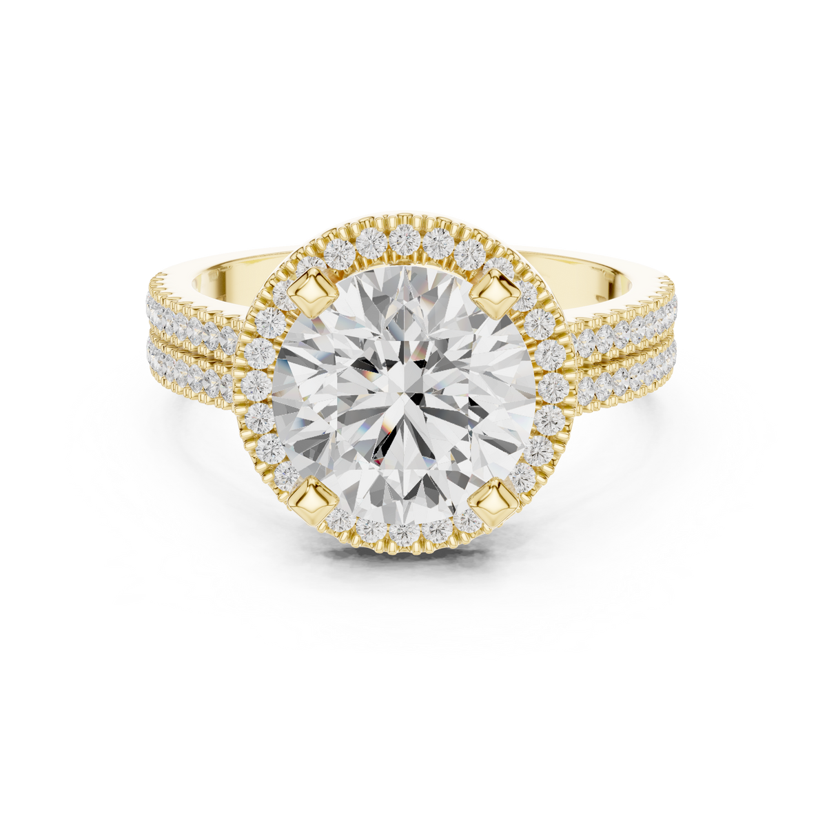 Round Cut Halo with Double Pave Diamond Ring