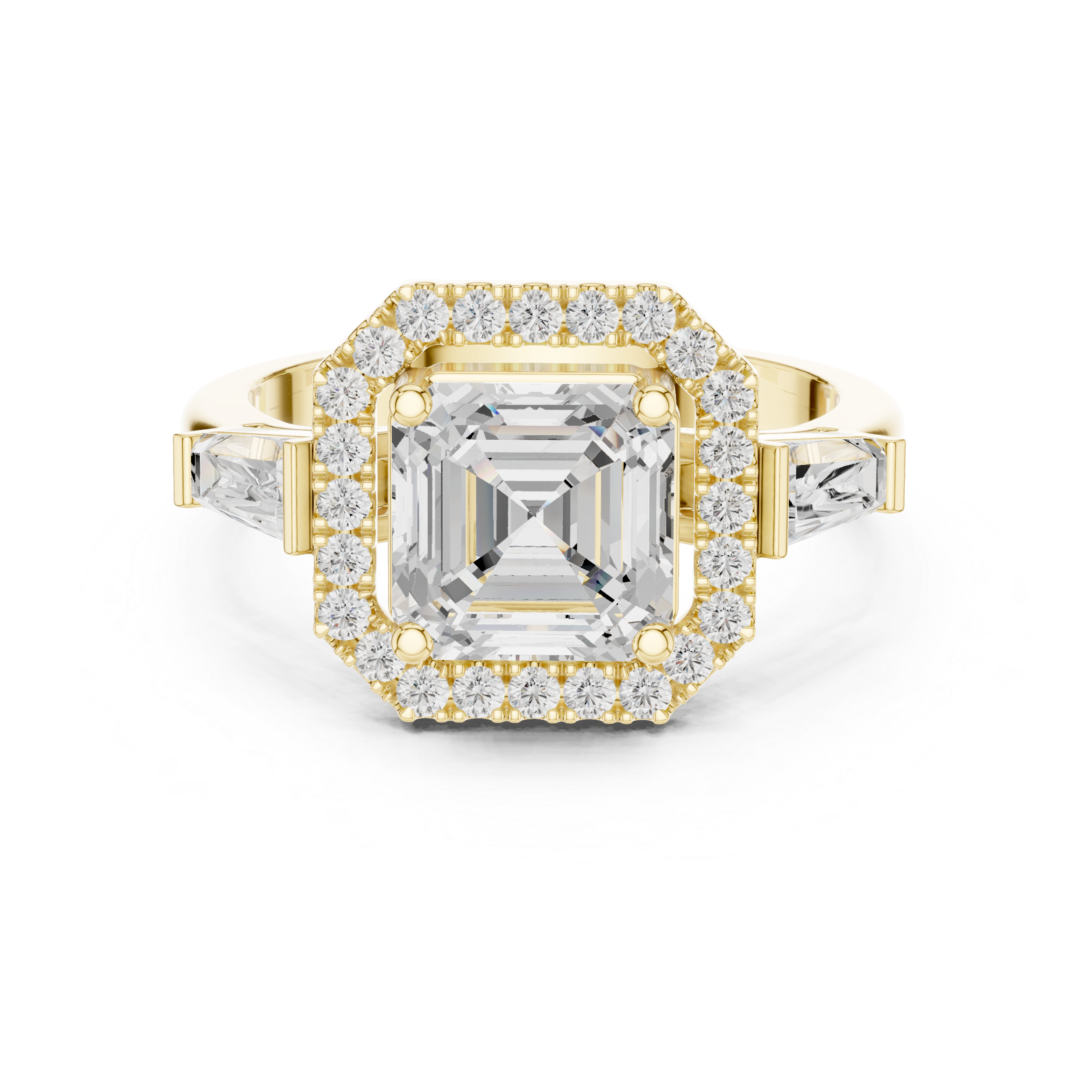 Asscher Cut Diamond Halo Ring With Tapper Baguette