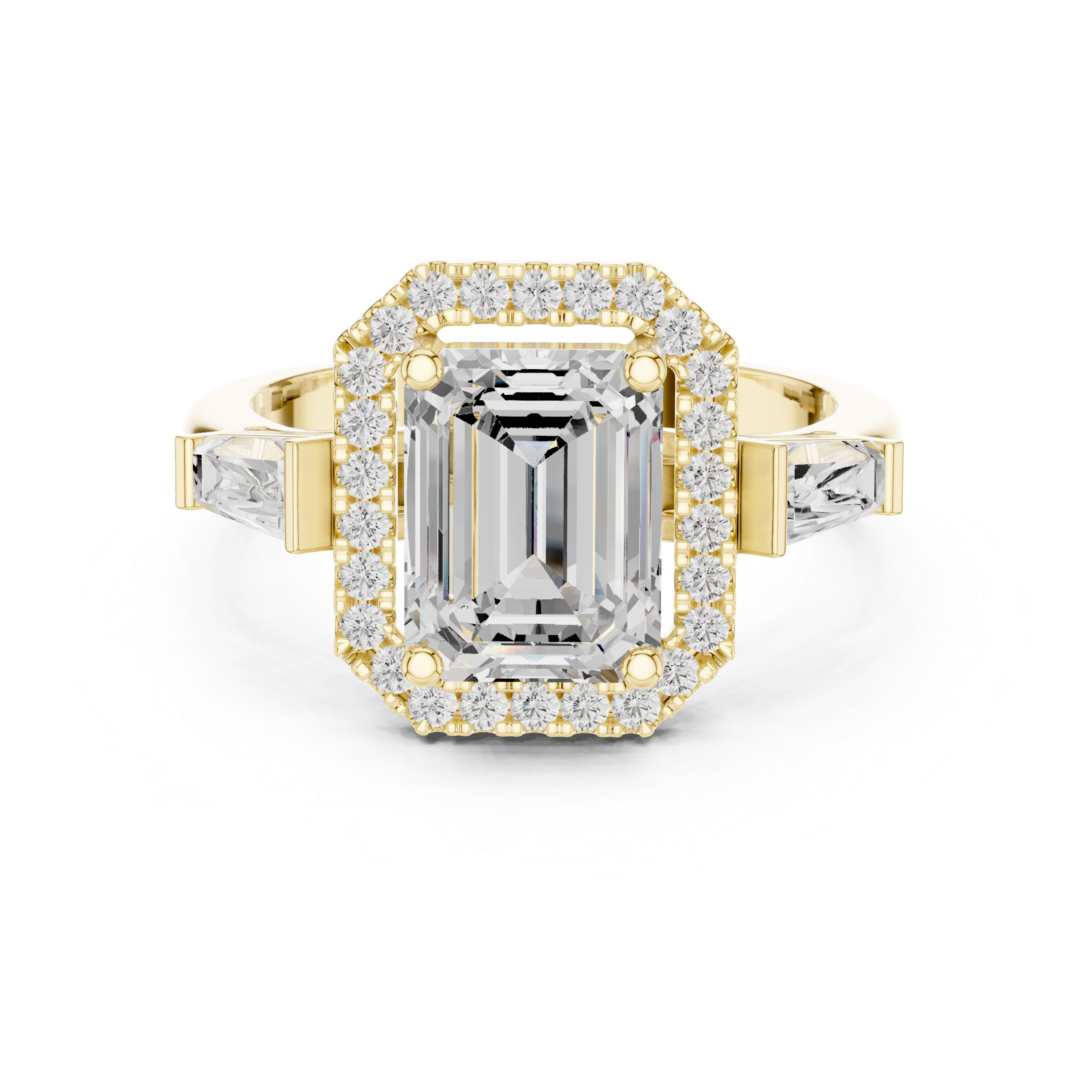 Emerald Cut Diamond Halo Ring With Tapper Baguette