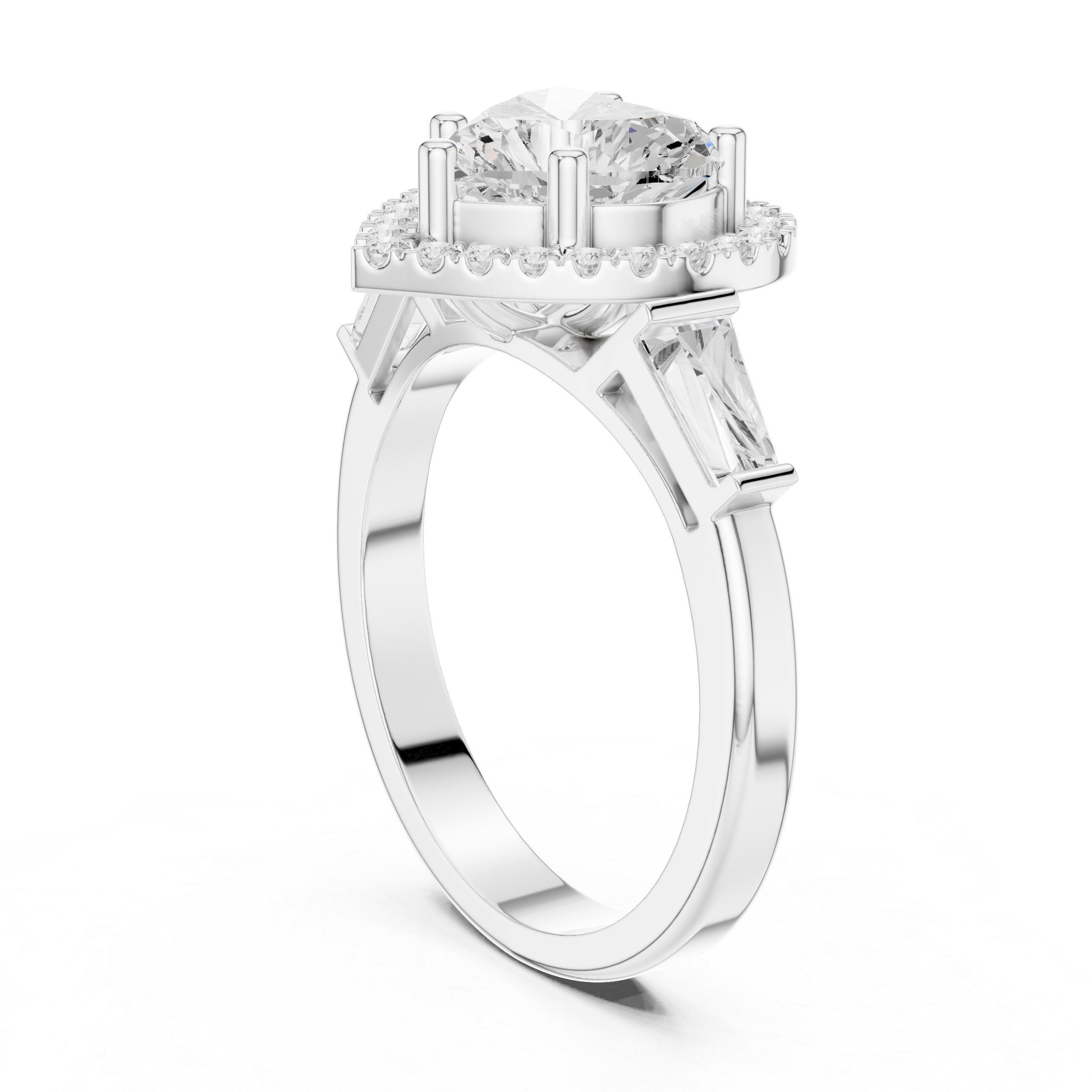 Heart Cut Diamond Halo Ring With Tapper Baguette