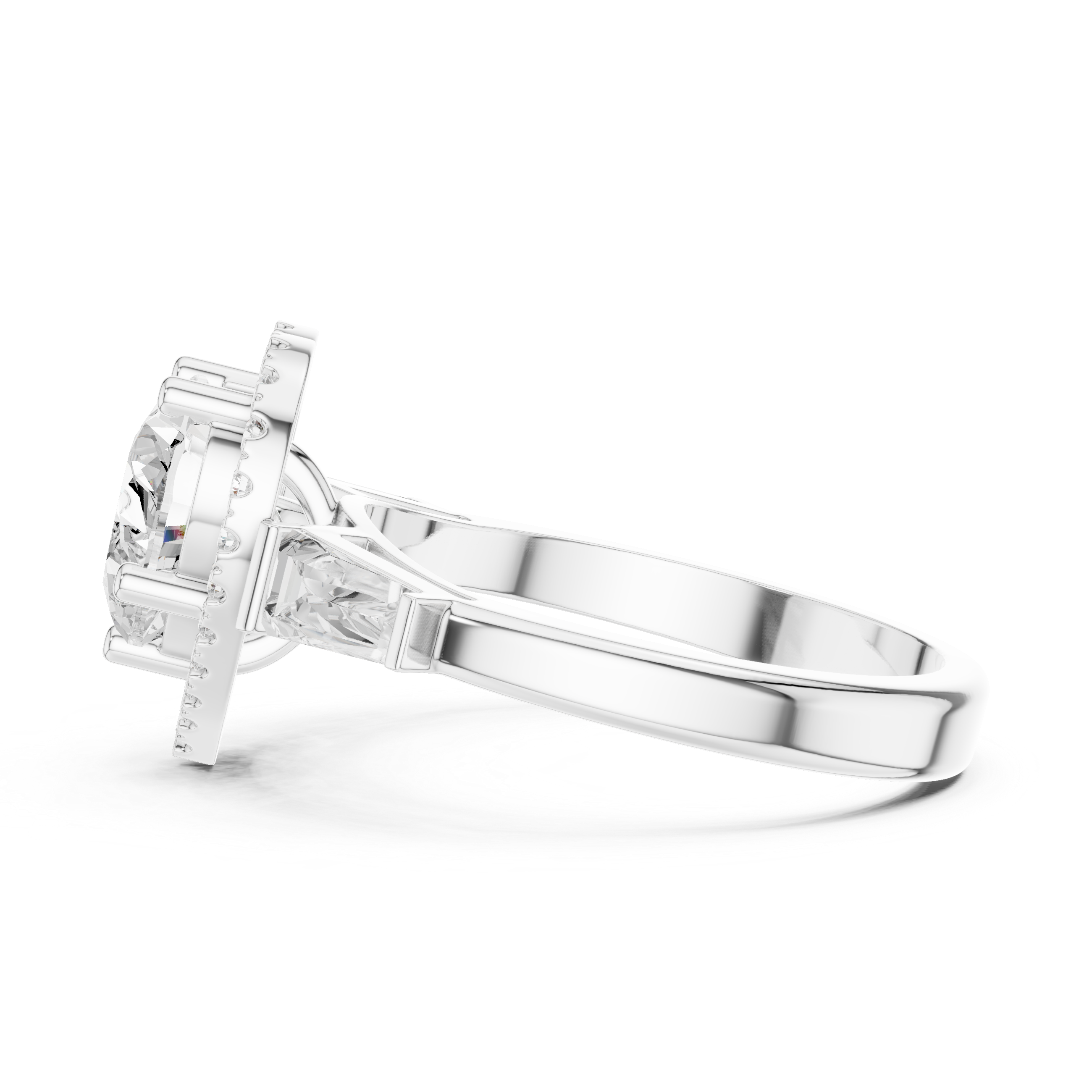 Heart Cut Diamond Halo Ring With Tapper Baguette