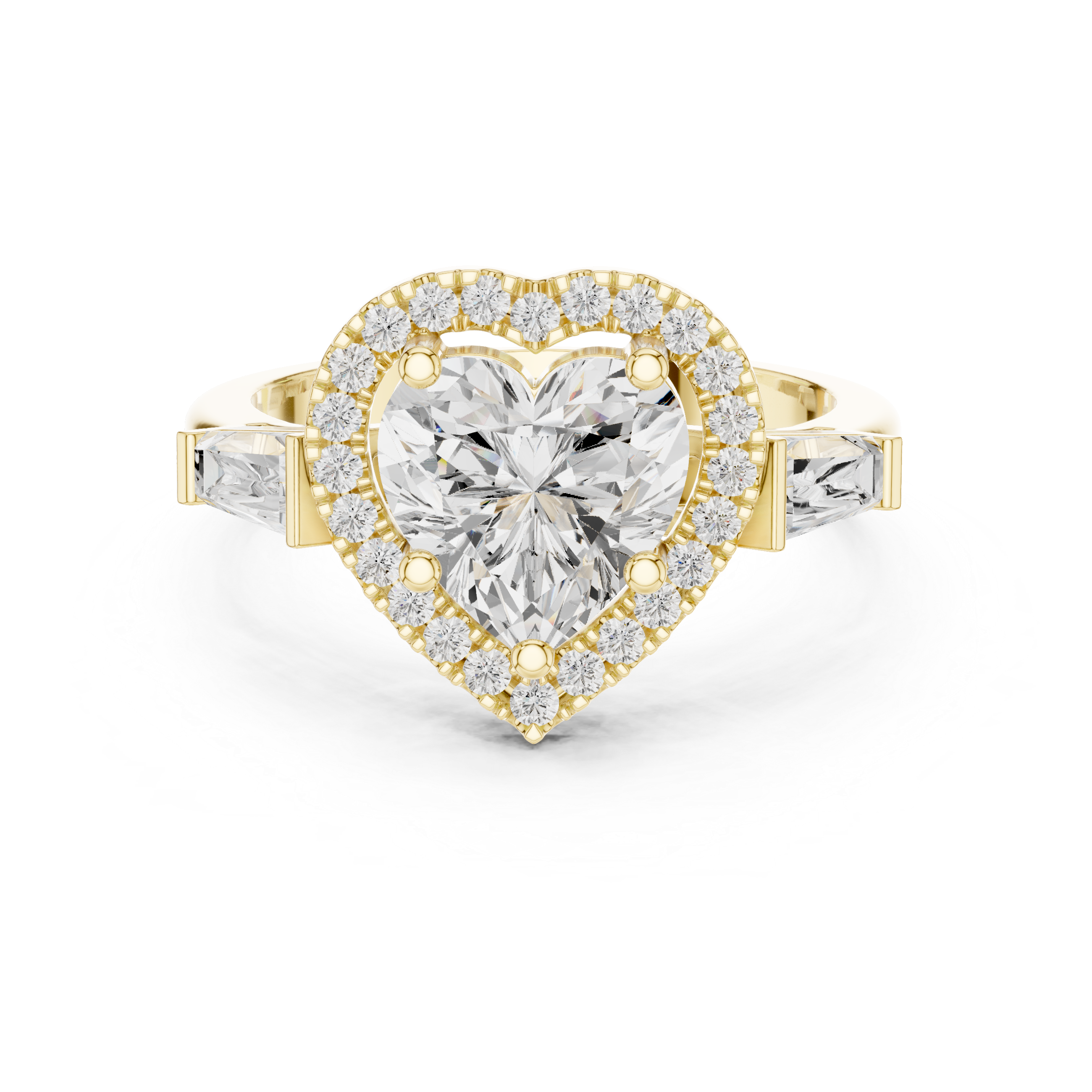 Heart Cut Diamond Halo Ring With Tapper Baguette