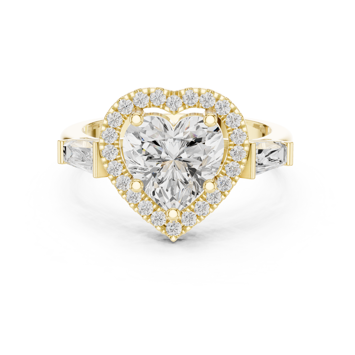 Heart Cut Diamond Halo Ring With Tapper Baguette