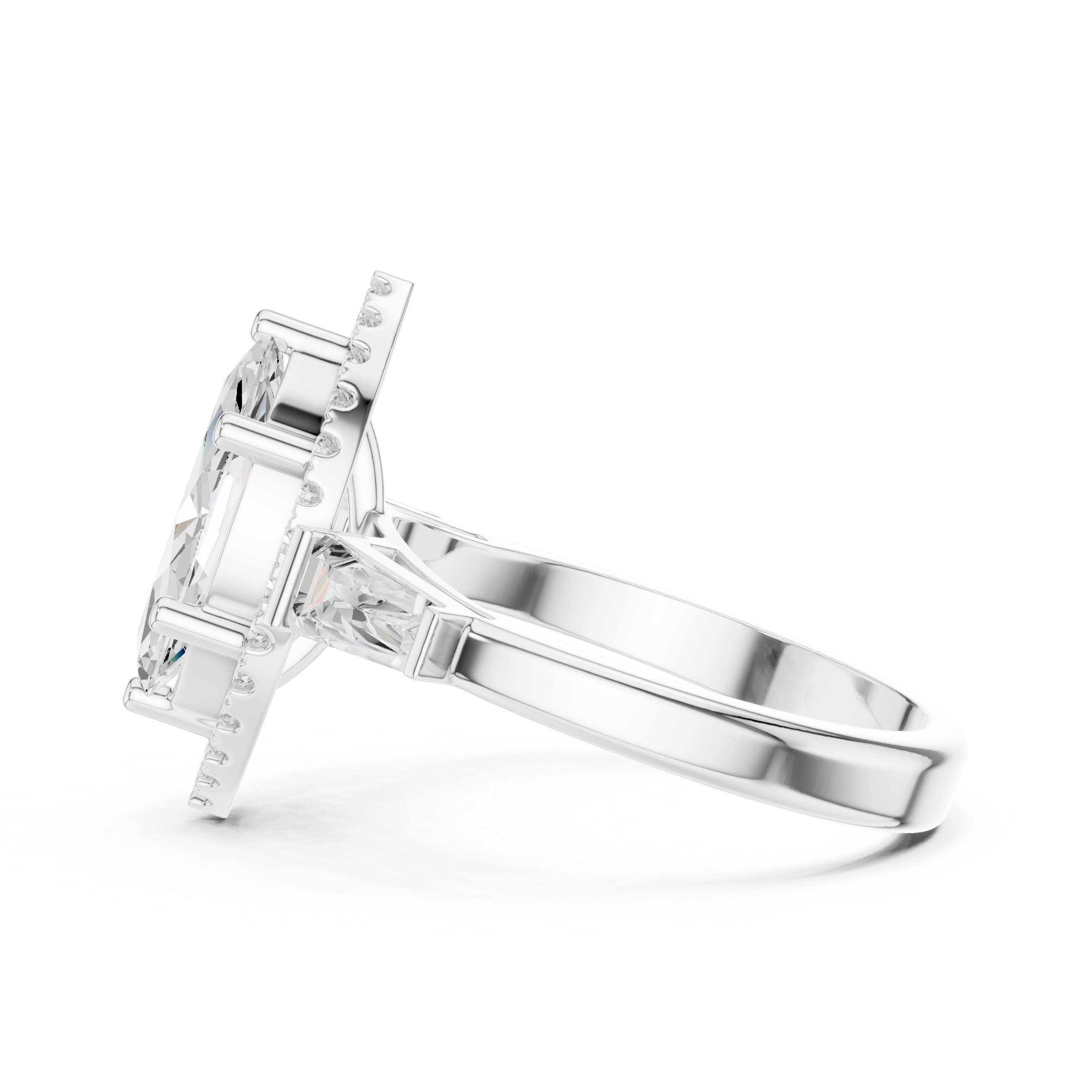 Marquise Cut Diamond Halo Ring With Tapper Baguette