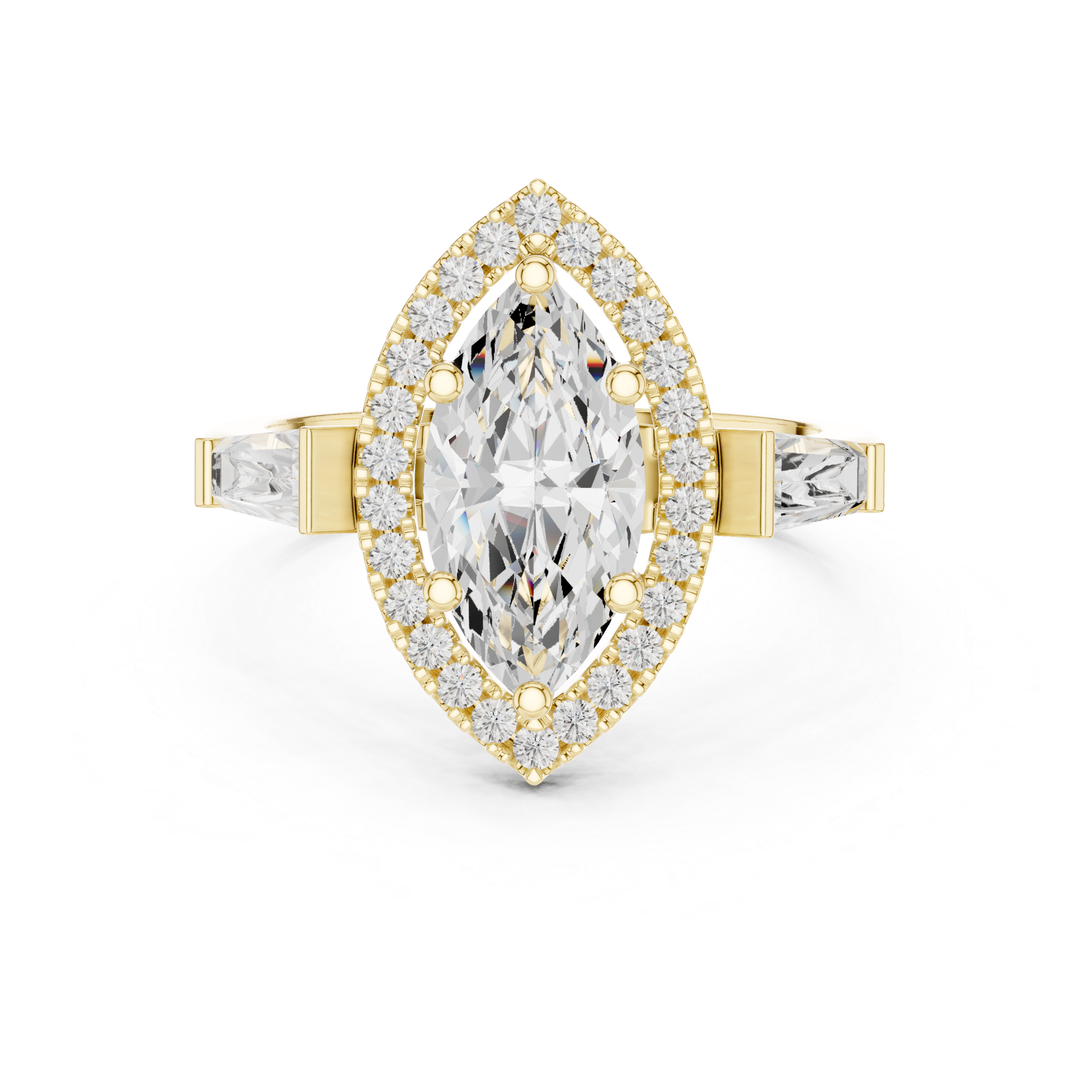Marquise Cut Diamond Halo Ring With Tapper Baguette