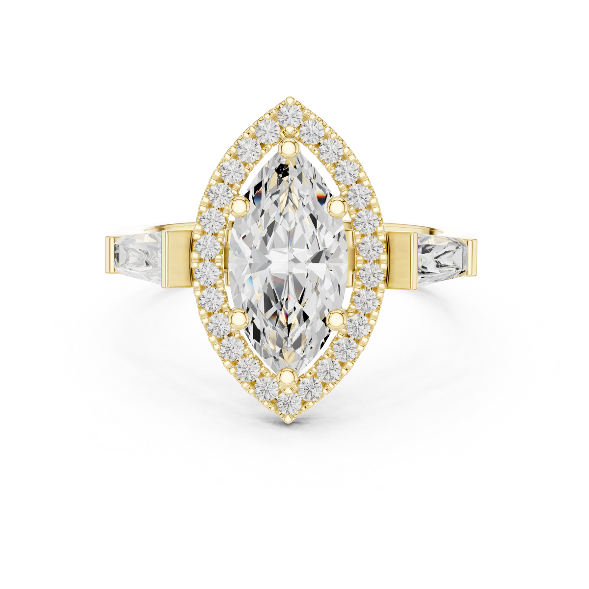Marquise Cut Diamond Halo Ring With Tapper Baguette