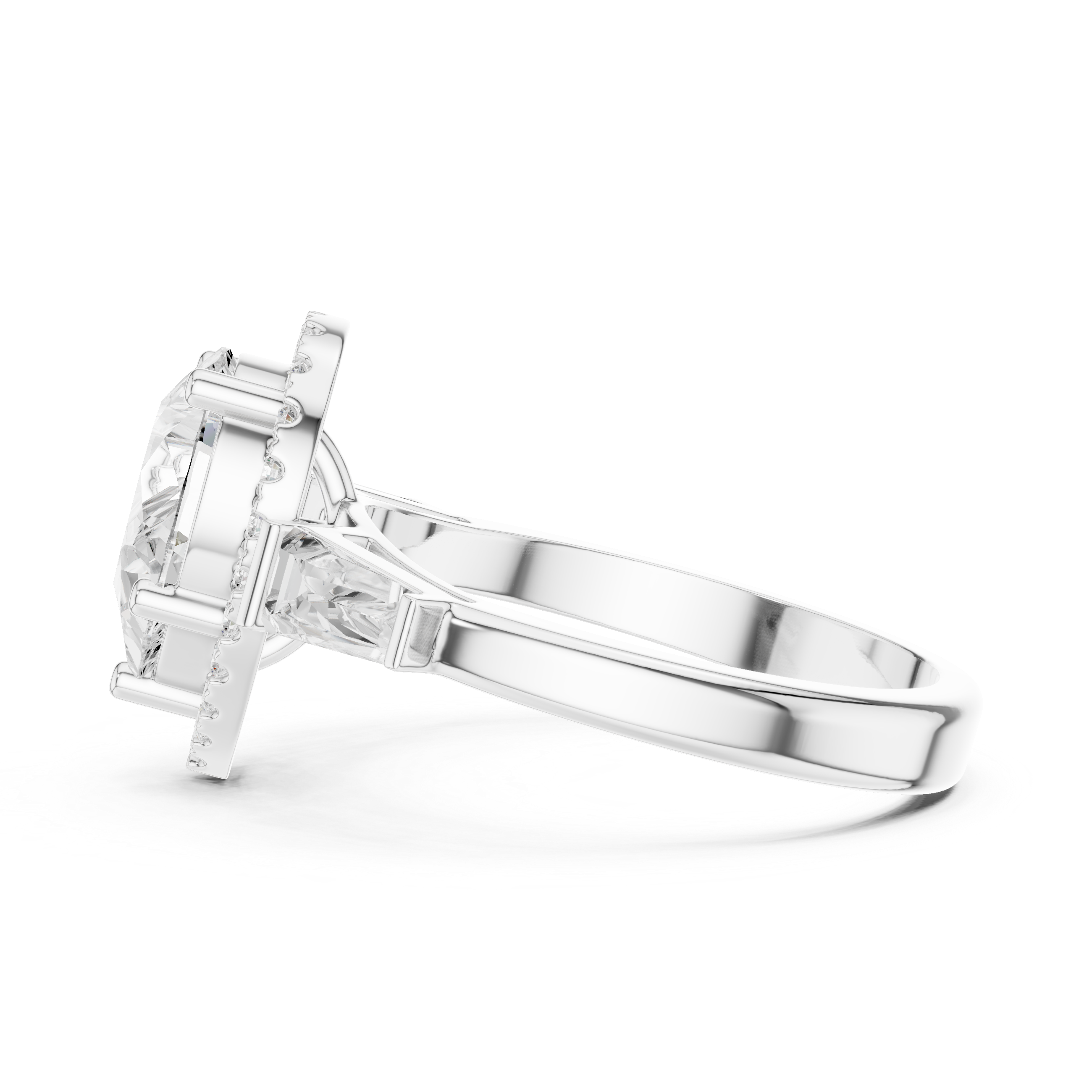 Pear Cut Diamond Halo Ring With Tapper Baguette