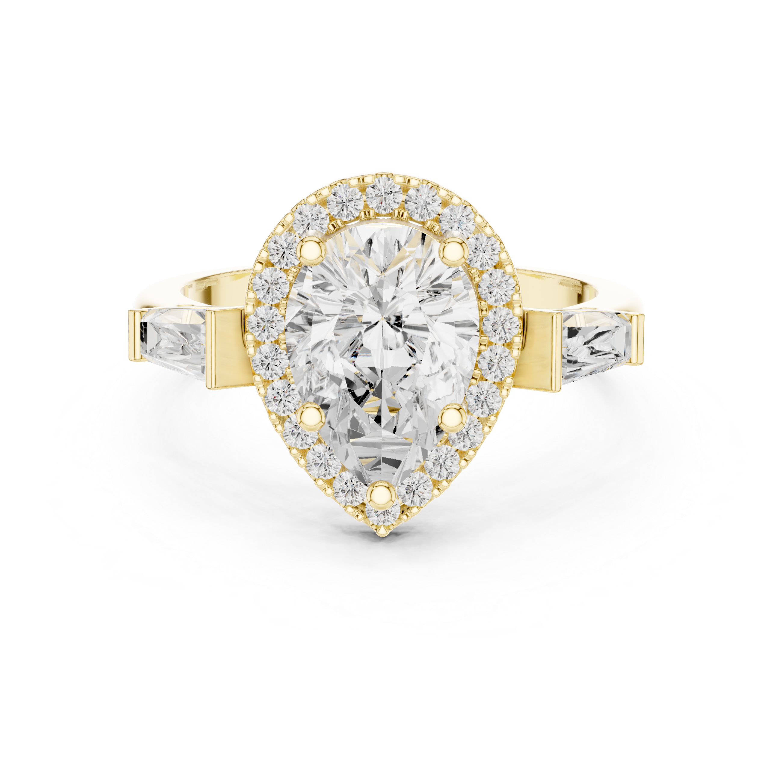 Pear Cut Diamond Halo Ring With Tapper Baguette