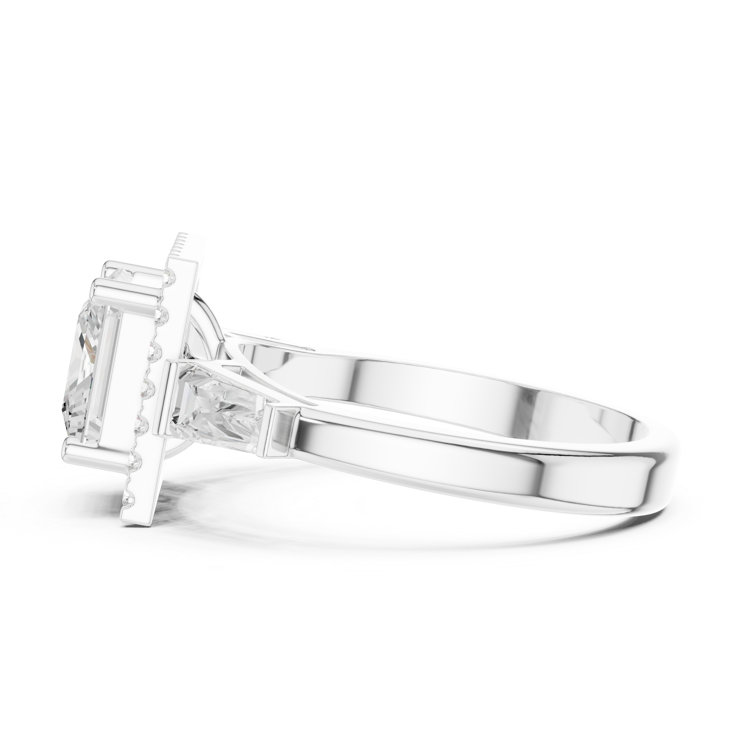 Princess Cut Diamond Halo Ring With Tapper Baguette