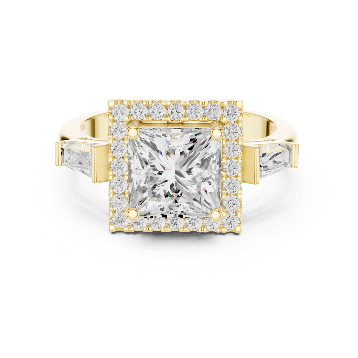 Princess Cut Diamond Halo Ring With Tapper Baguette