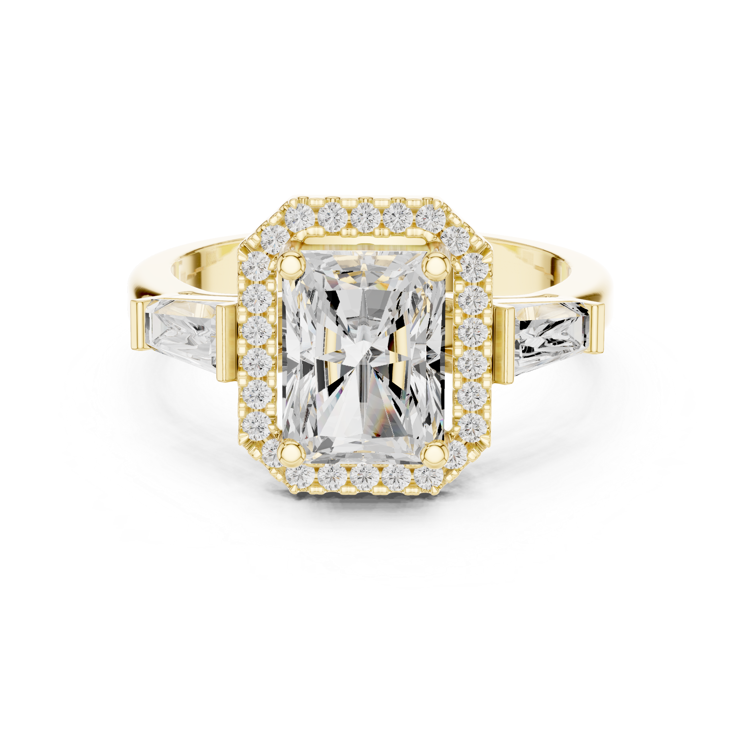 Radiant Cut Diamond Halo Ring With Tapper Baguette