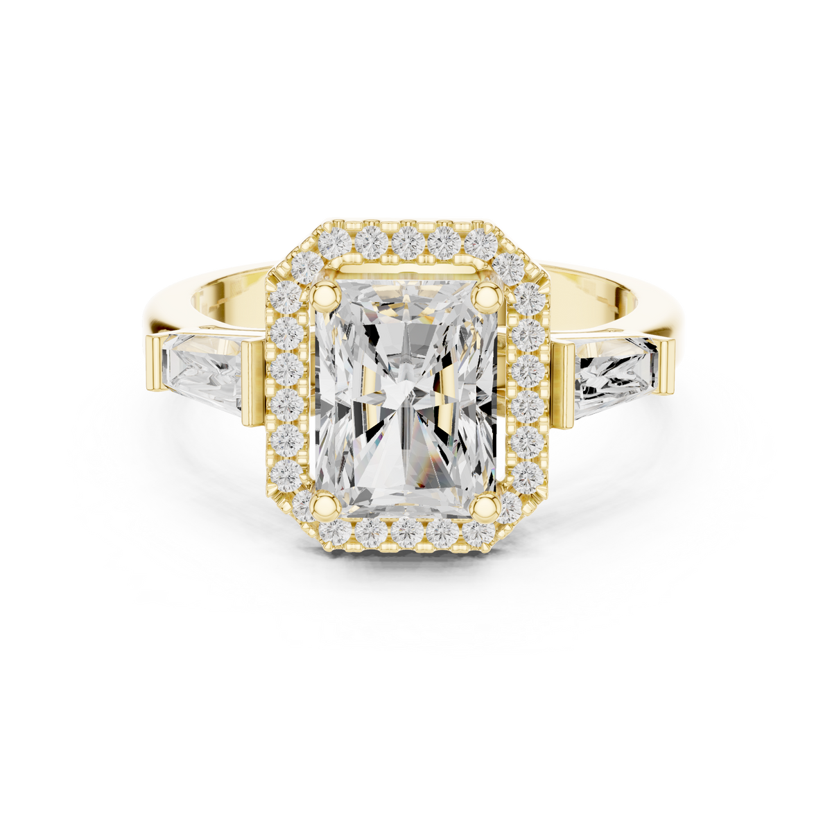 Radiant Cut Diamond Halo Ring With Tapper Baguette