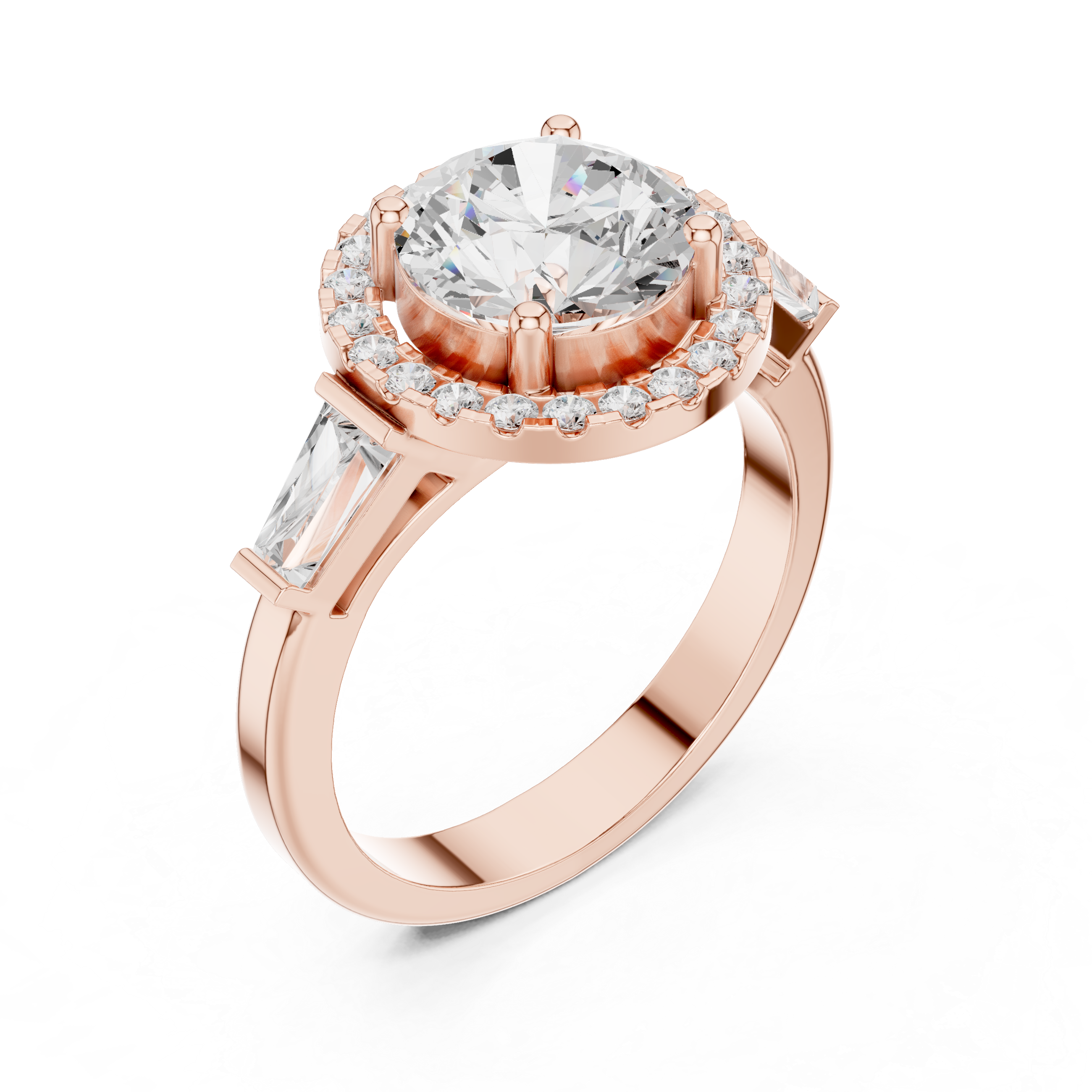 Three-Stone Style Round Diamond Halo Ring