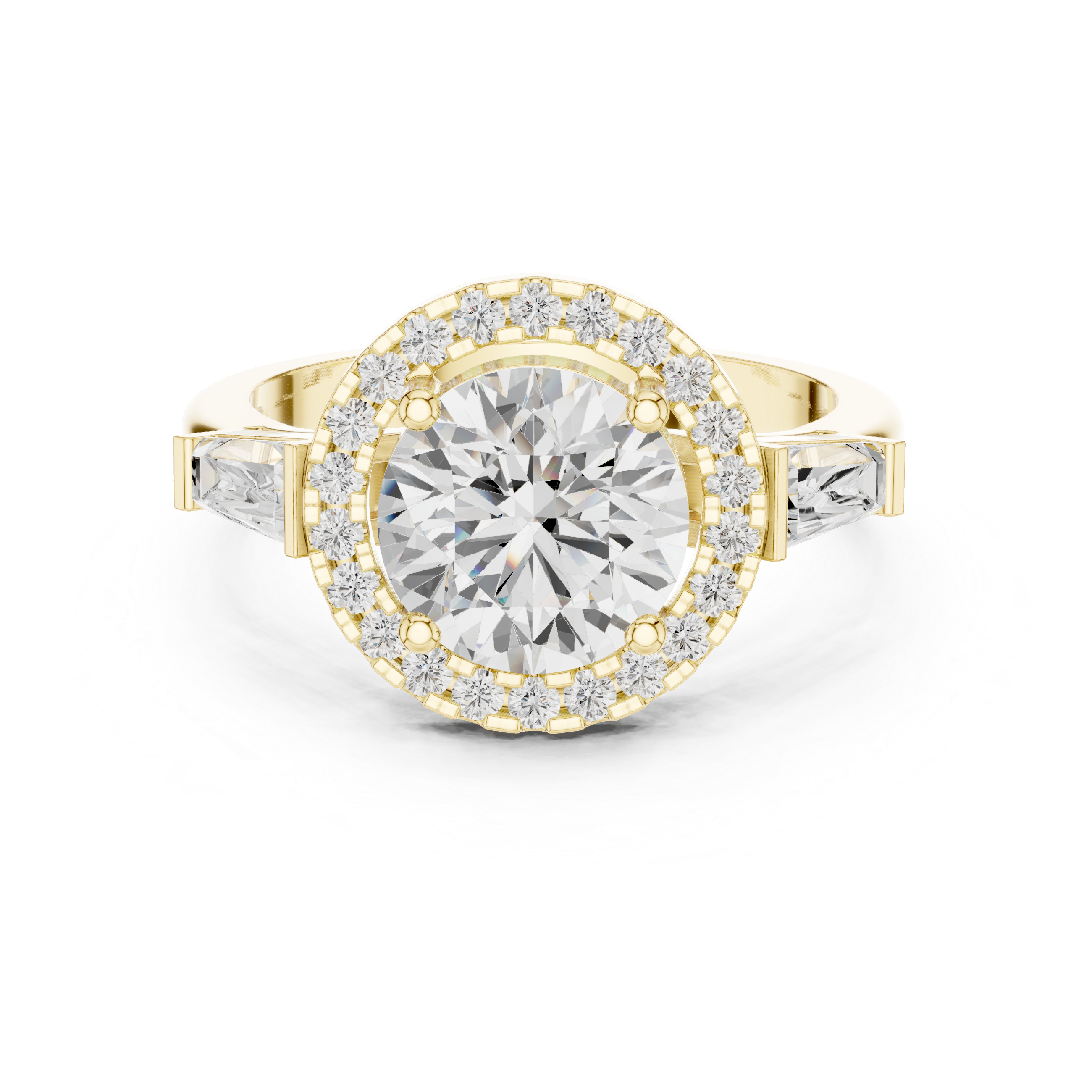Three-Stone Style Round Diamond Halo Ring
