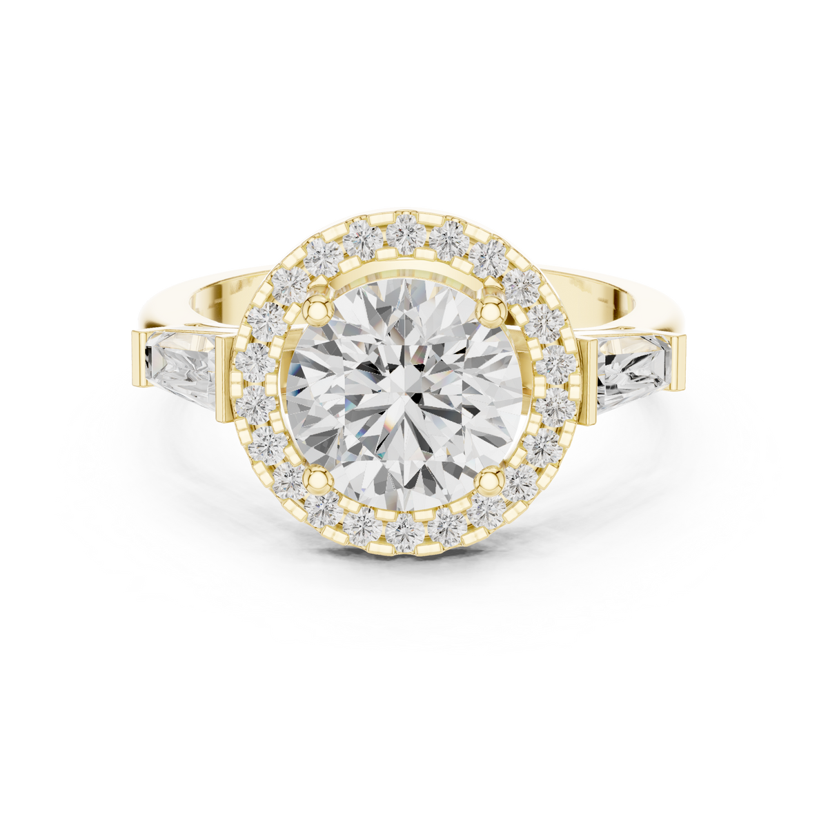 Three-Stone Style Round Diamond Halo Ring