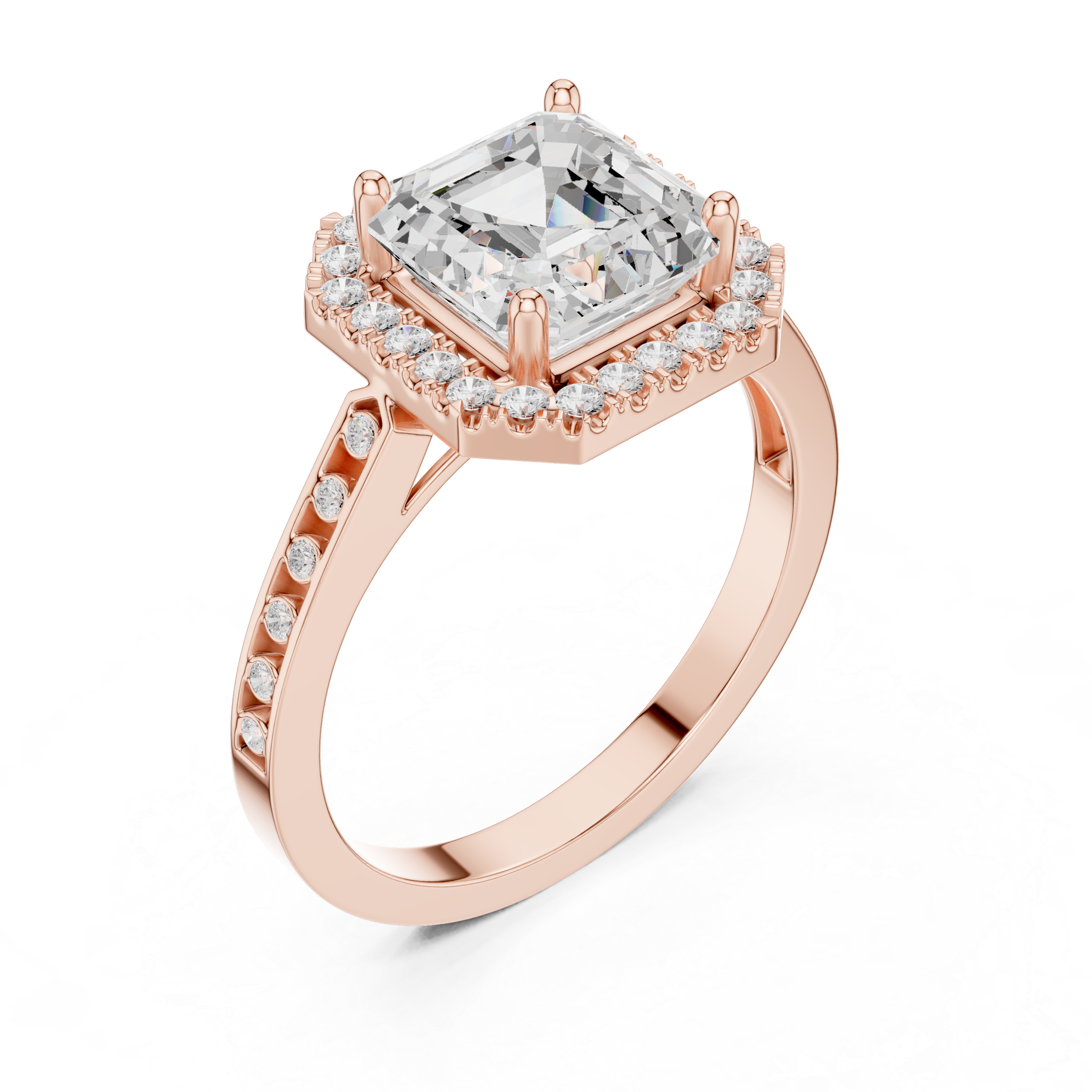 Classic Asscher Diamond Halo Ring With Pavé Band