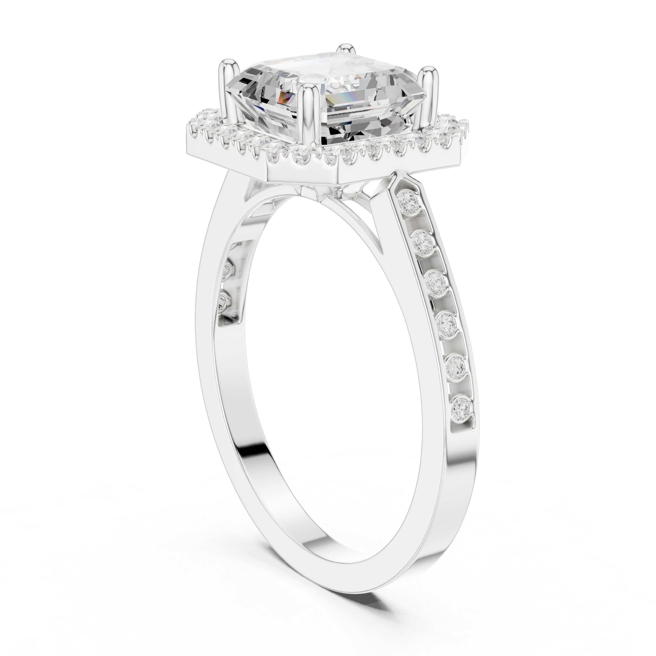 Classic Asscher Diamond Halo Ring With Pavé Band