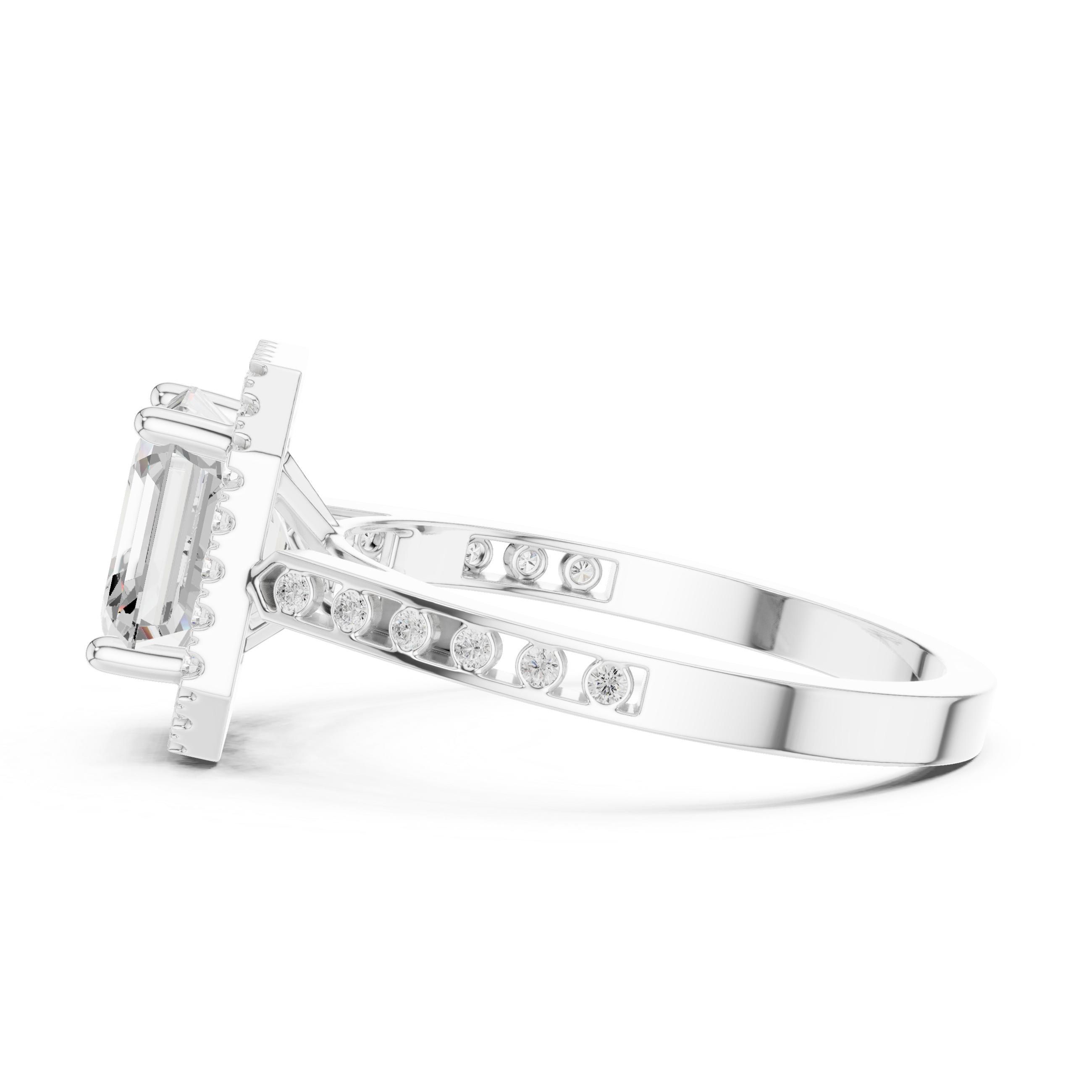 Classic Asscher Diamond Halo Ring With Pavé Band