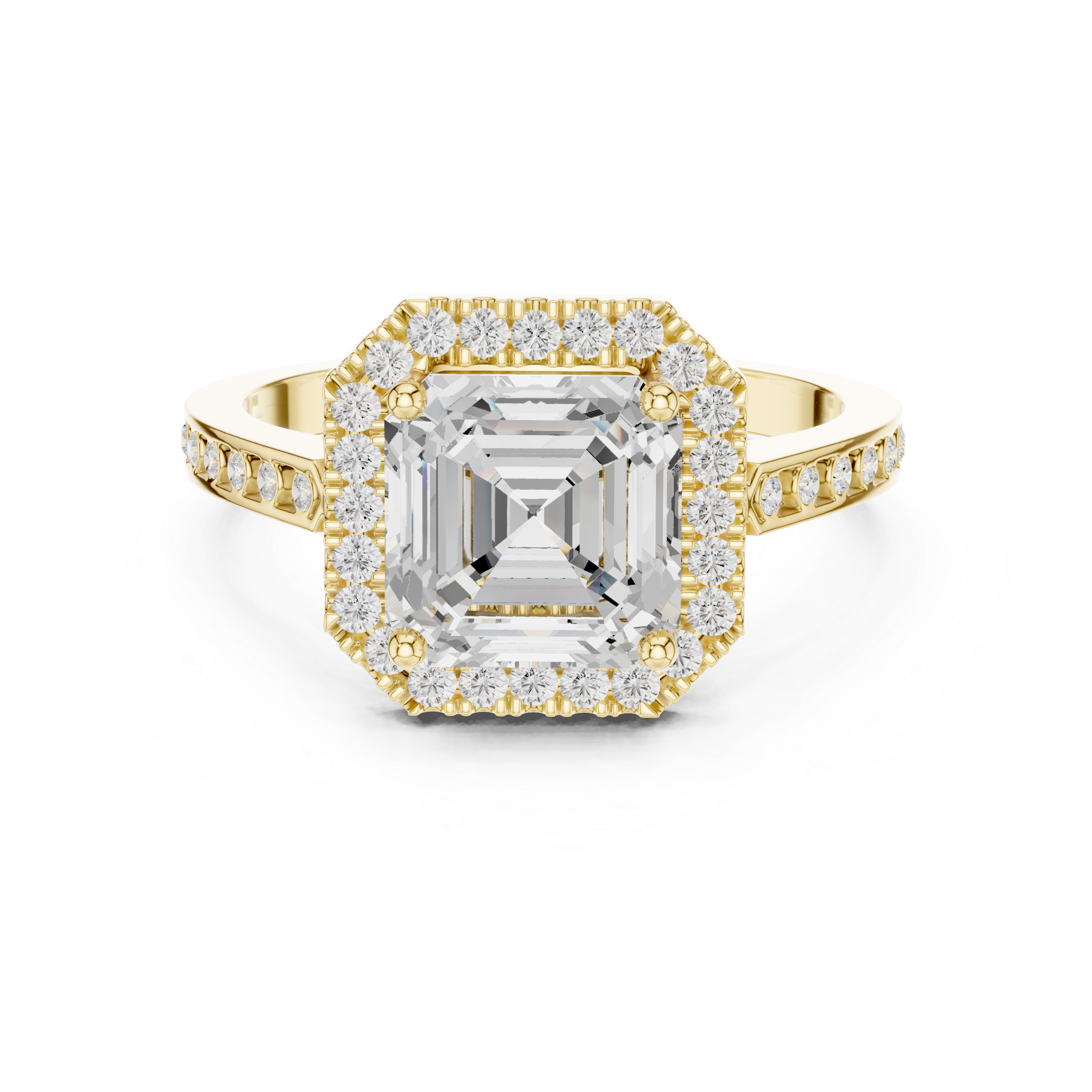 Classic Asscher Diamond Halo Ring With Pavé Band