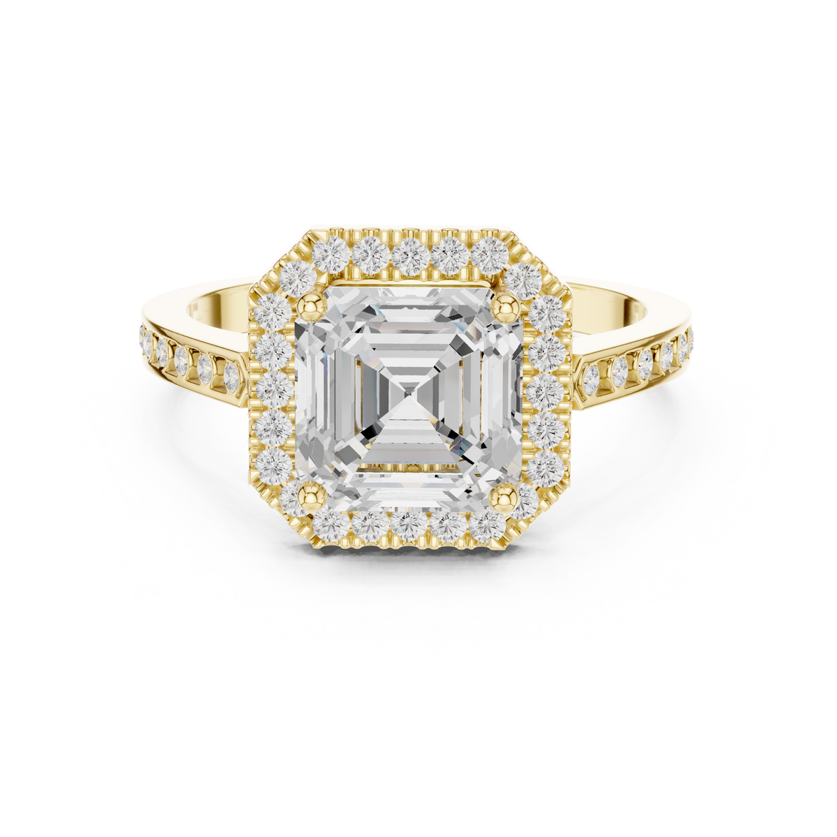 Classic Asscher Diamond Halo Ring With Pavé Band