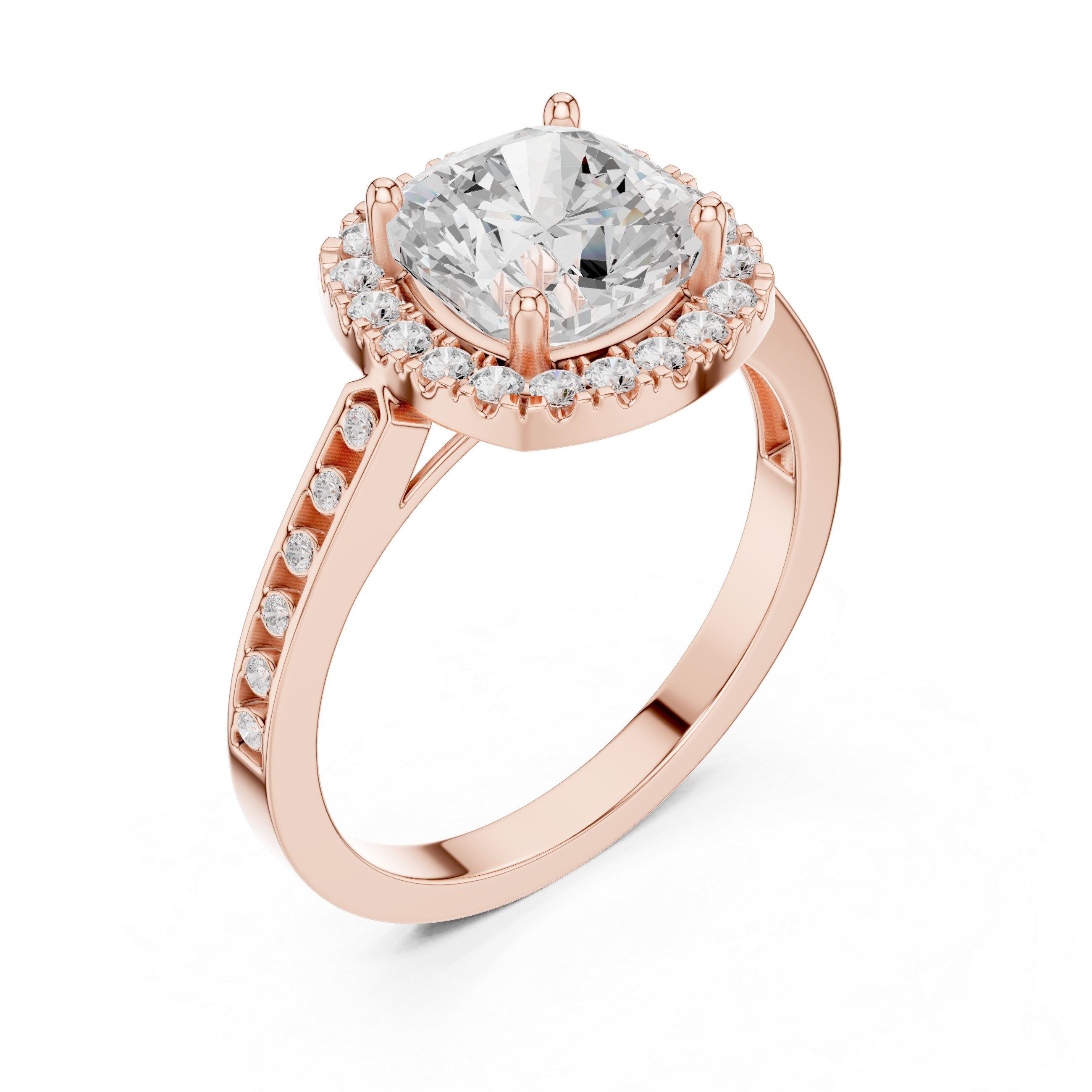 Classic Cushion Diamond Halo Ring With Pavé Band