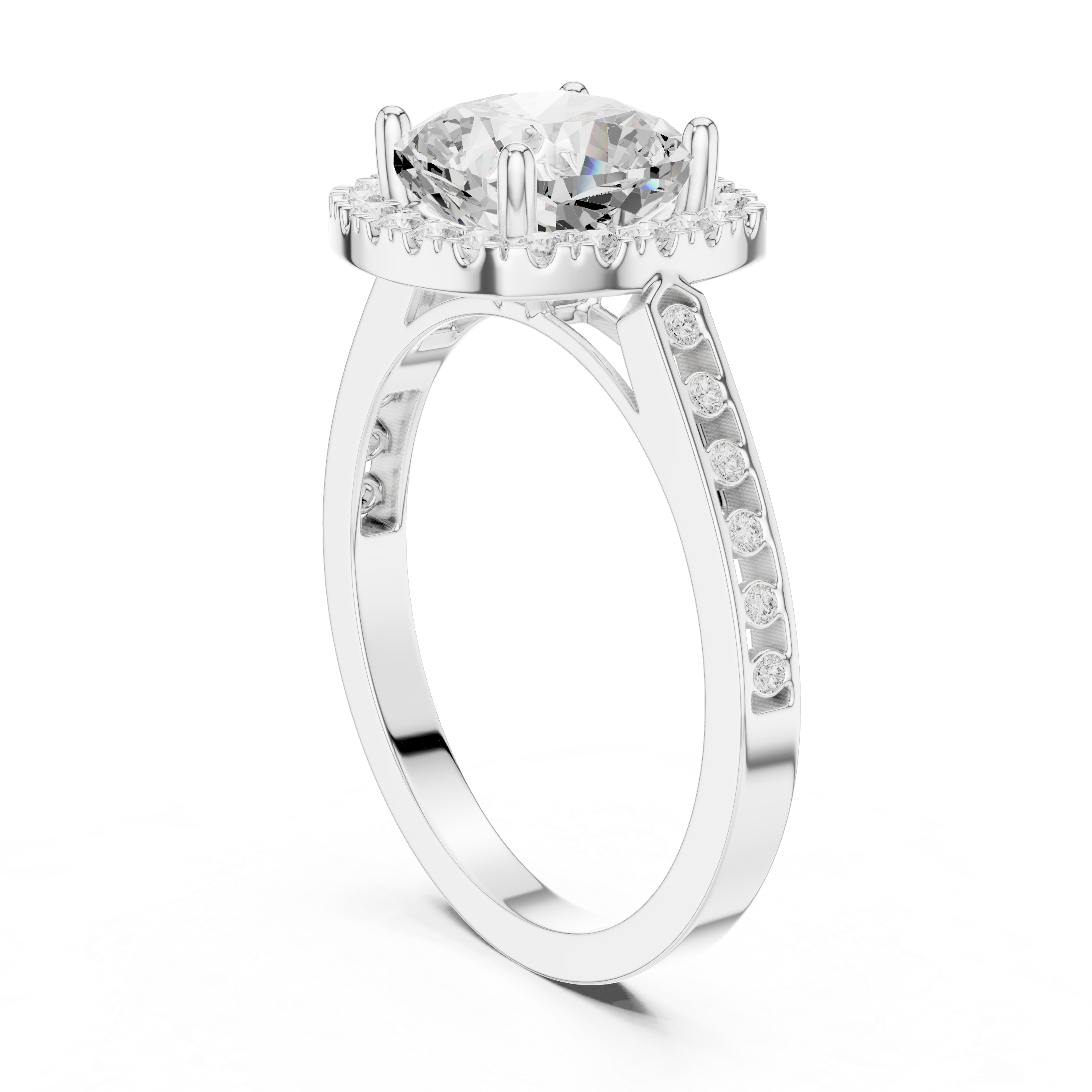 Classic Cushion Diamond Halo Ring With Pavé Band