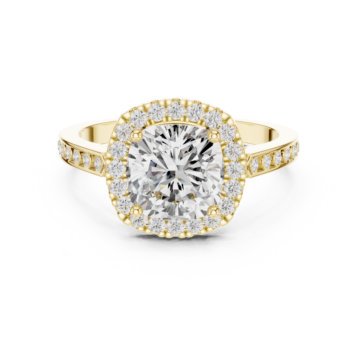 Classic Cushion Diamond Halo Ring With Pavé Band