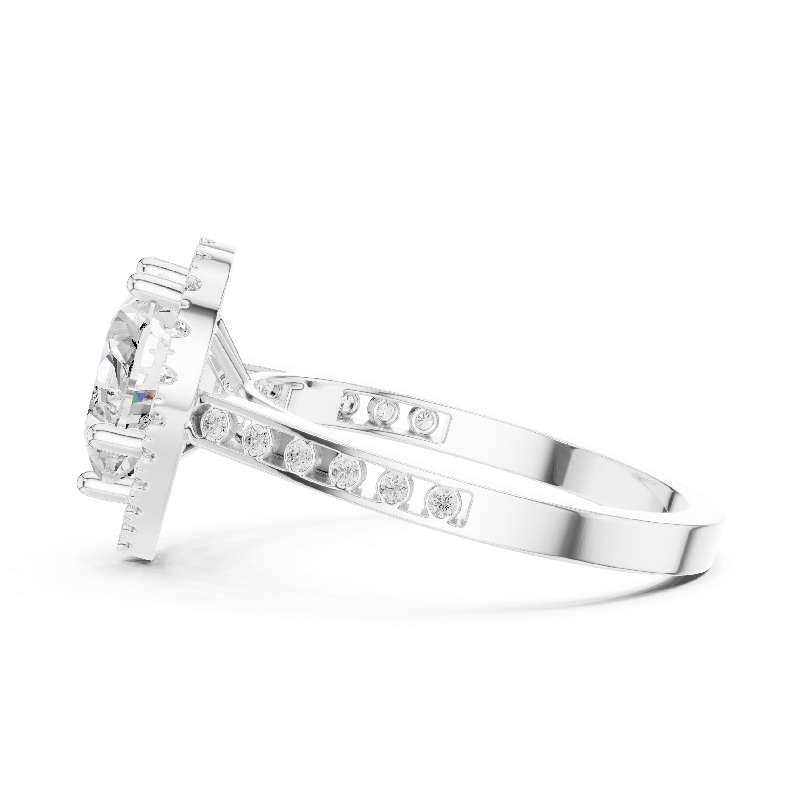 Classic Heart Diamond Halo Ring With Pavé Band